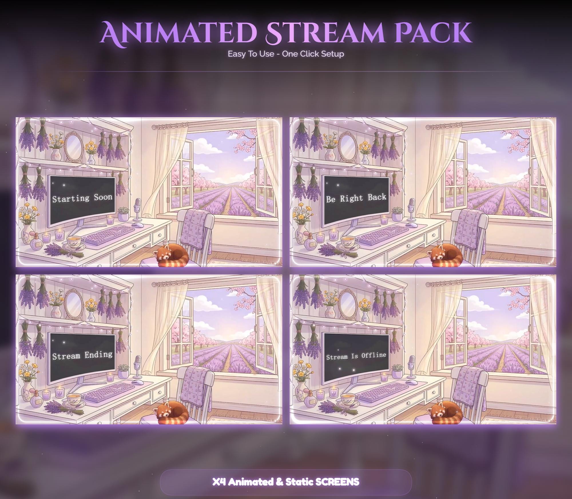 Lavender Spring Red Panda Animated Stream Package — preview photo 2