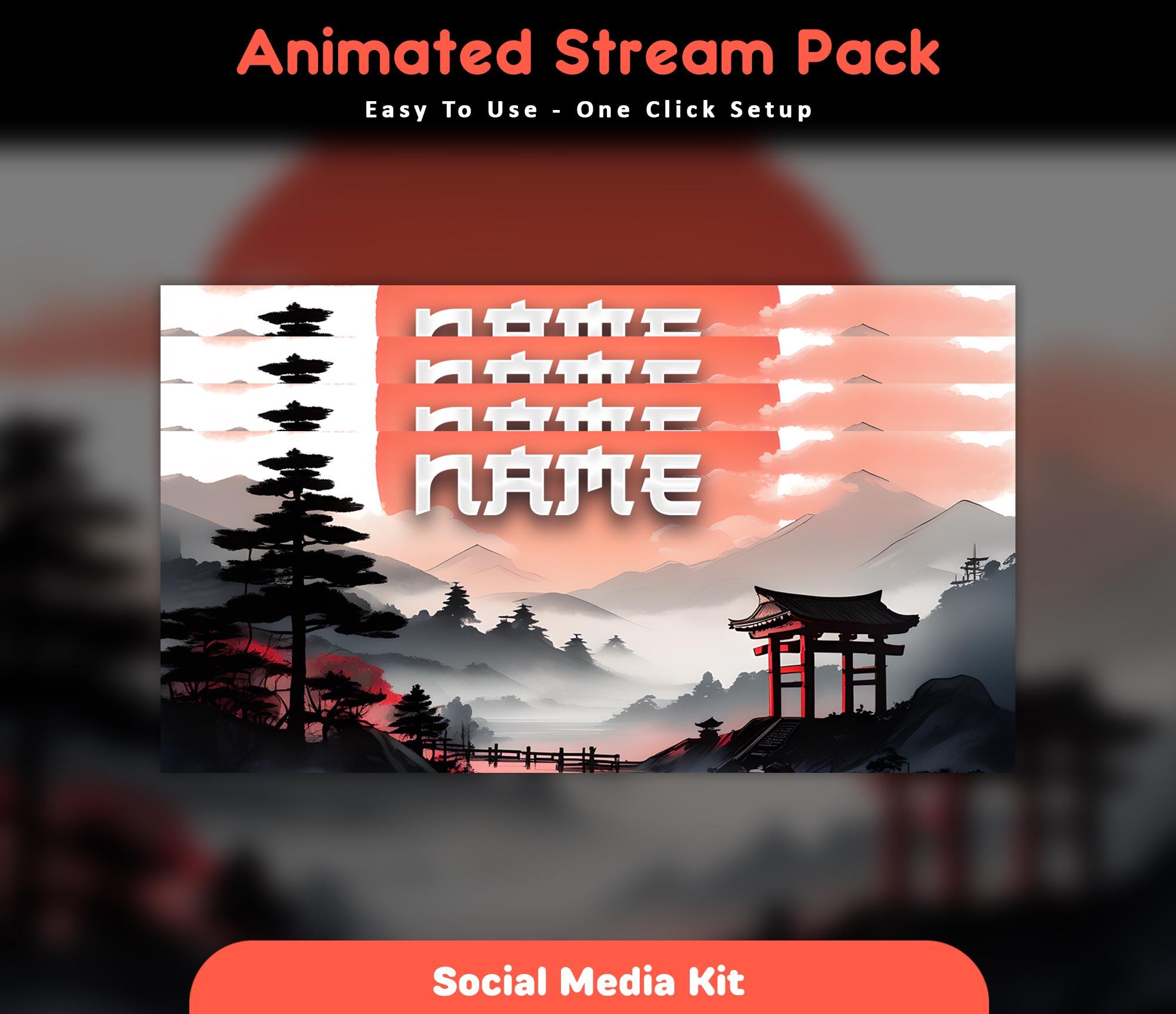 Moonlit Samurai Animated Stream Package: Twitch Overlay, YouTube, Kick — preview photo 9