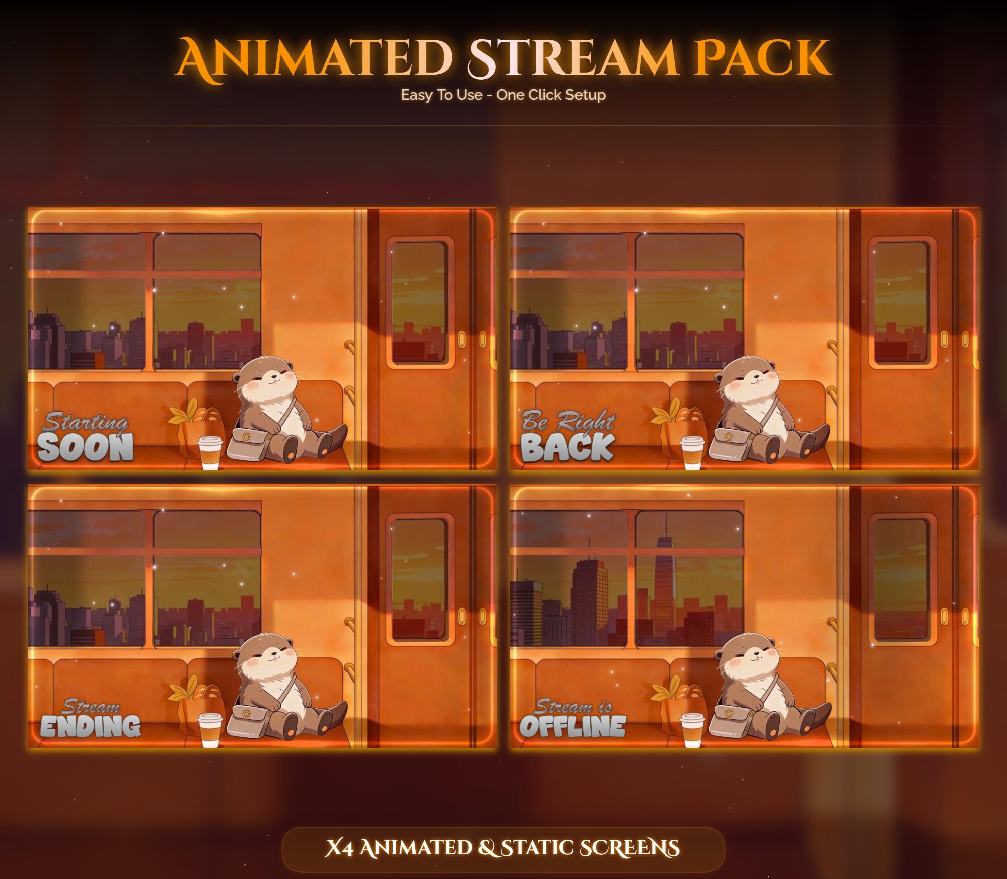 Train Sunset Otter Overlay Animated Stream Package: For Twitch, YouTube, Kick — preview photo 2