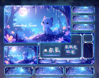 Wolf Night Forest Animated Stream Package | Twitch Overlay | YouTube | Kick | Wolf Overlays
