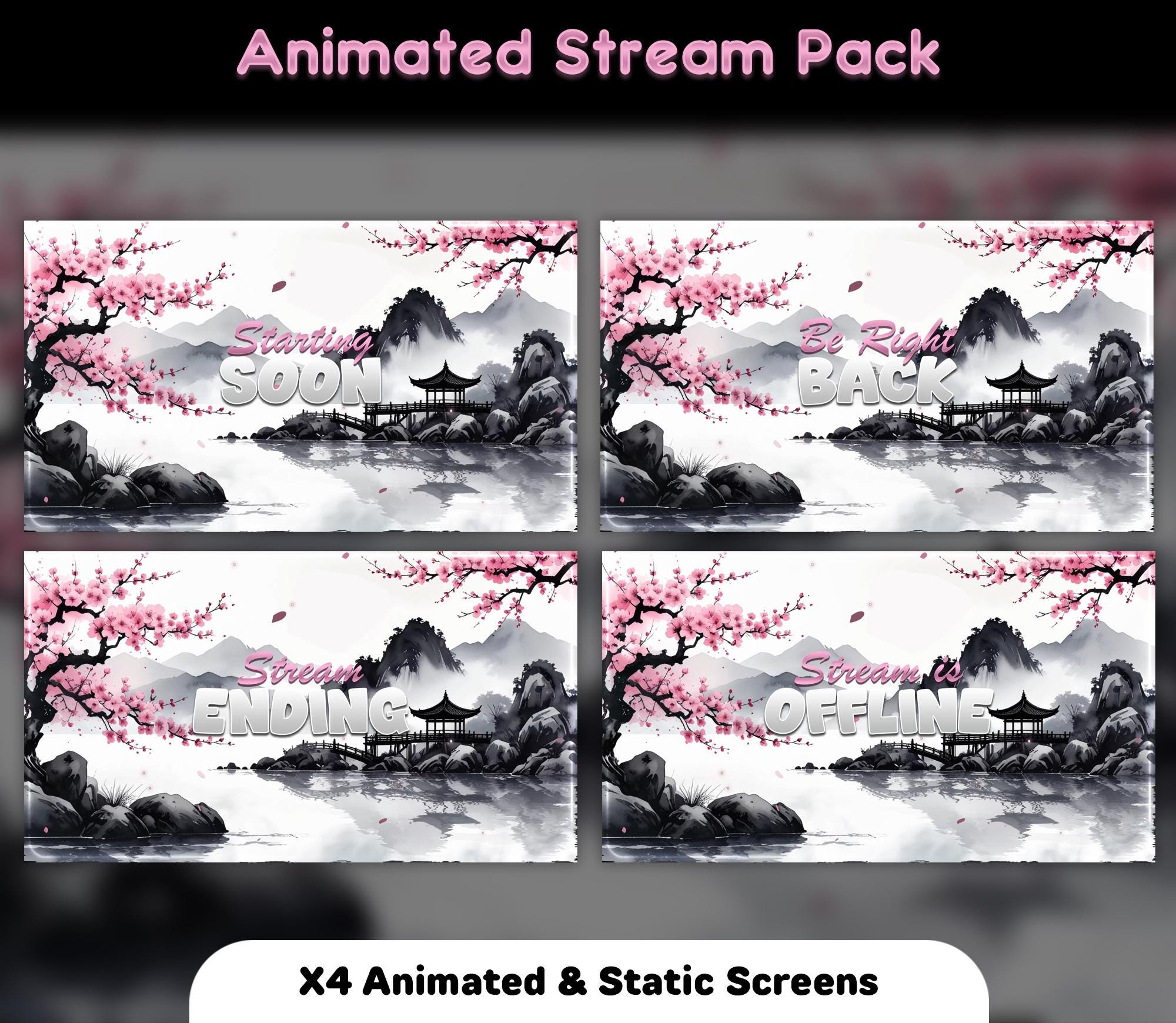 Animated Cherry Blossom Stream Overlay Package — preview photo 2