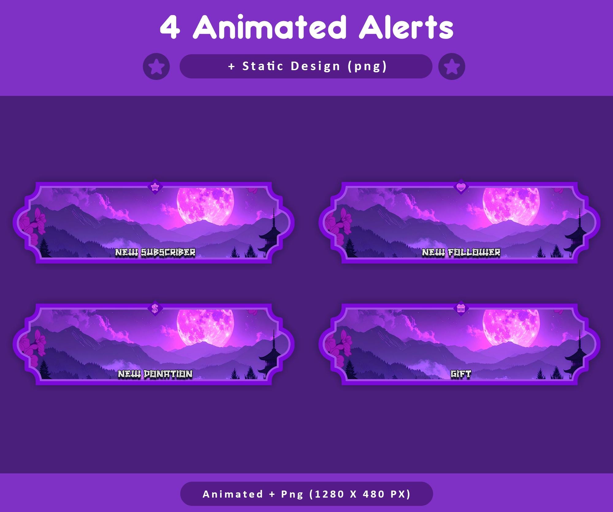 Purple Moon Sakura Animated TikTok Stream Overlay Package, TikTok Overlays (Digital Download) — preview photo 7