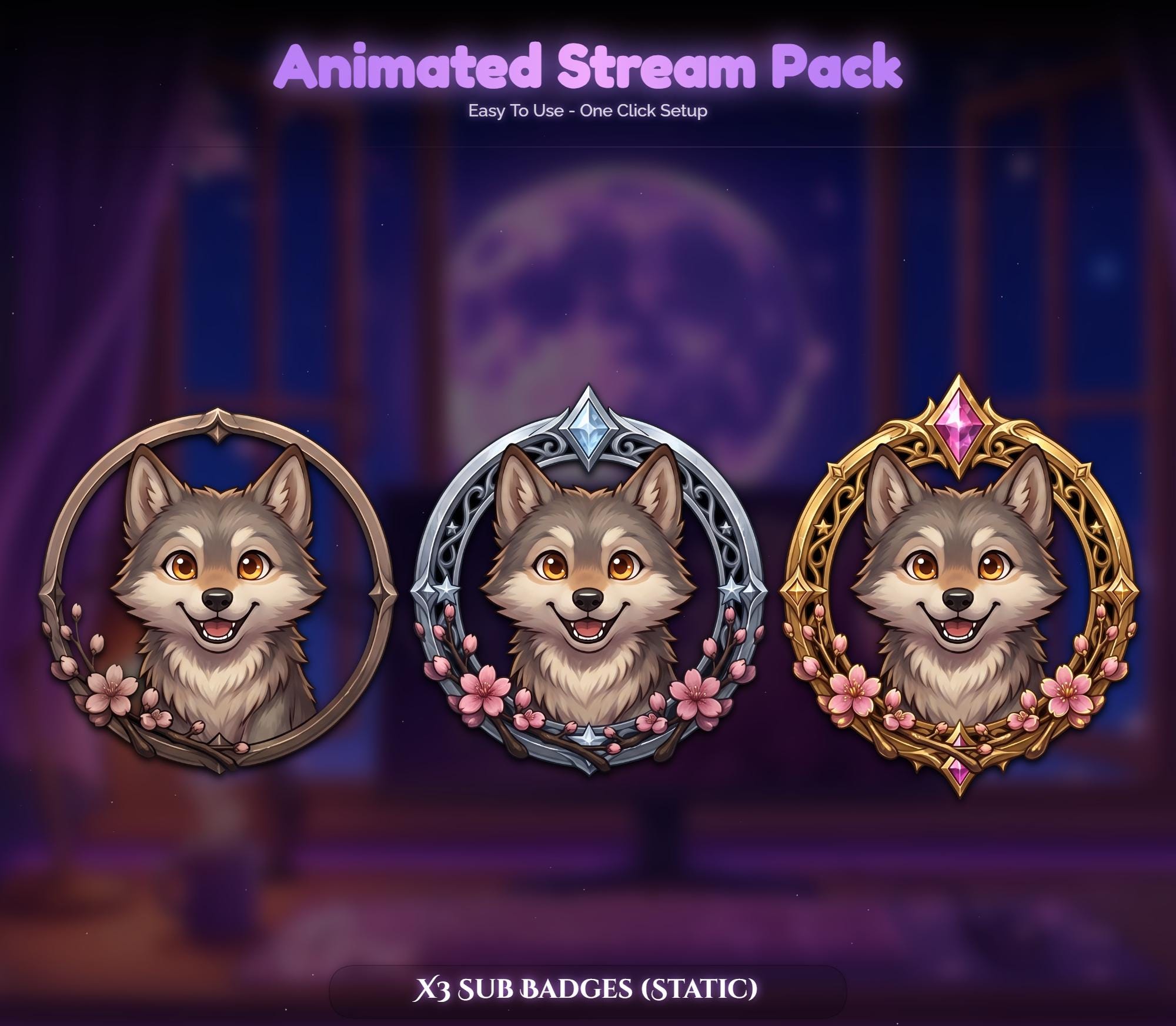 Wolf Sakura Moon Setup Animated Stream Pack — preview photo 9