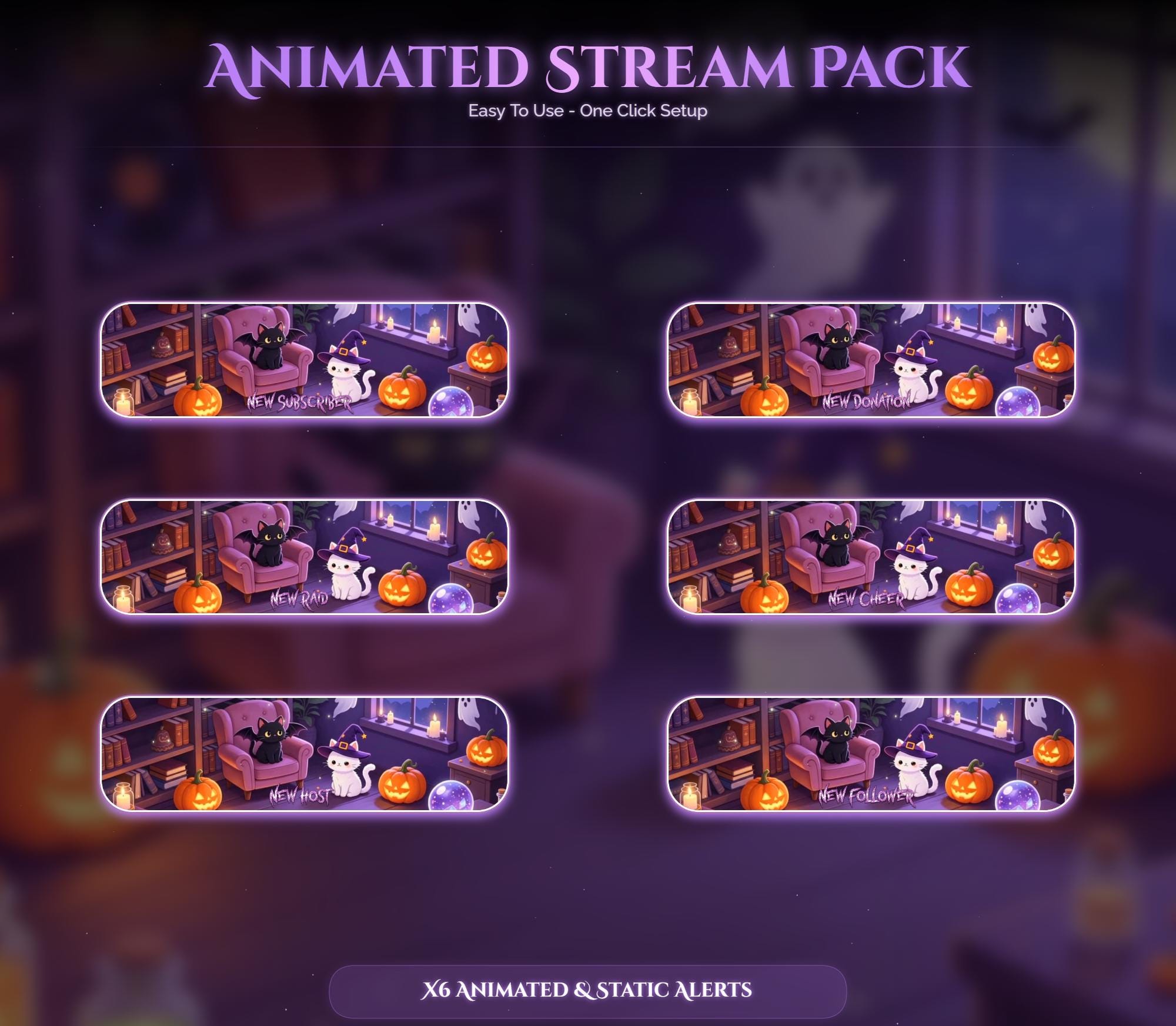 Whimsical Witch's Library Cats Animated Overlay — preview photo 6