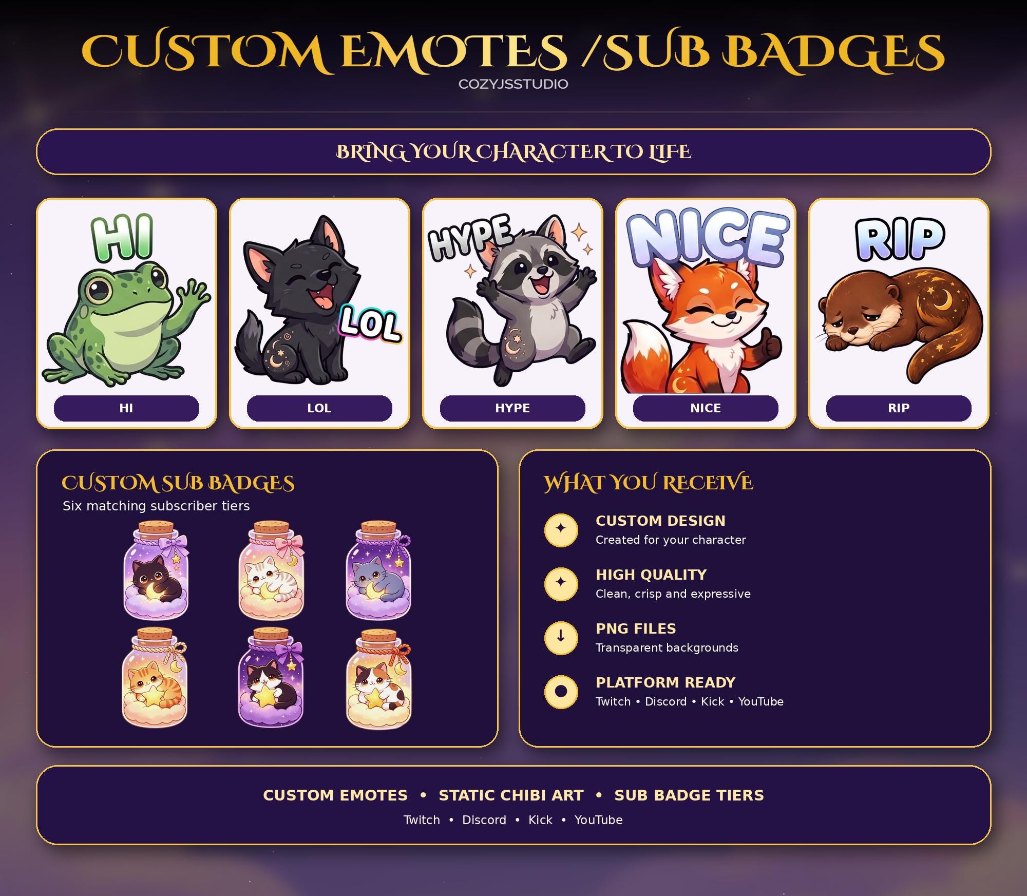 Custom Chibi Emotes & Sub Badges for Twitch, Discord (Digital Download) — preview photo 2