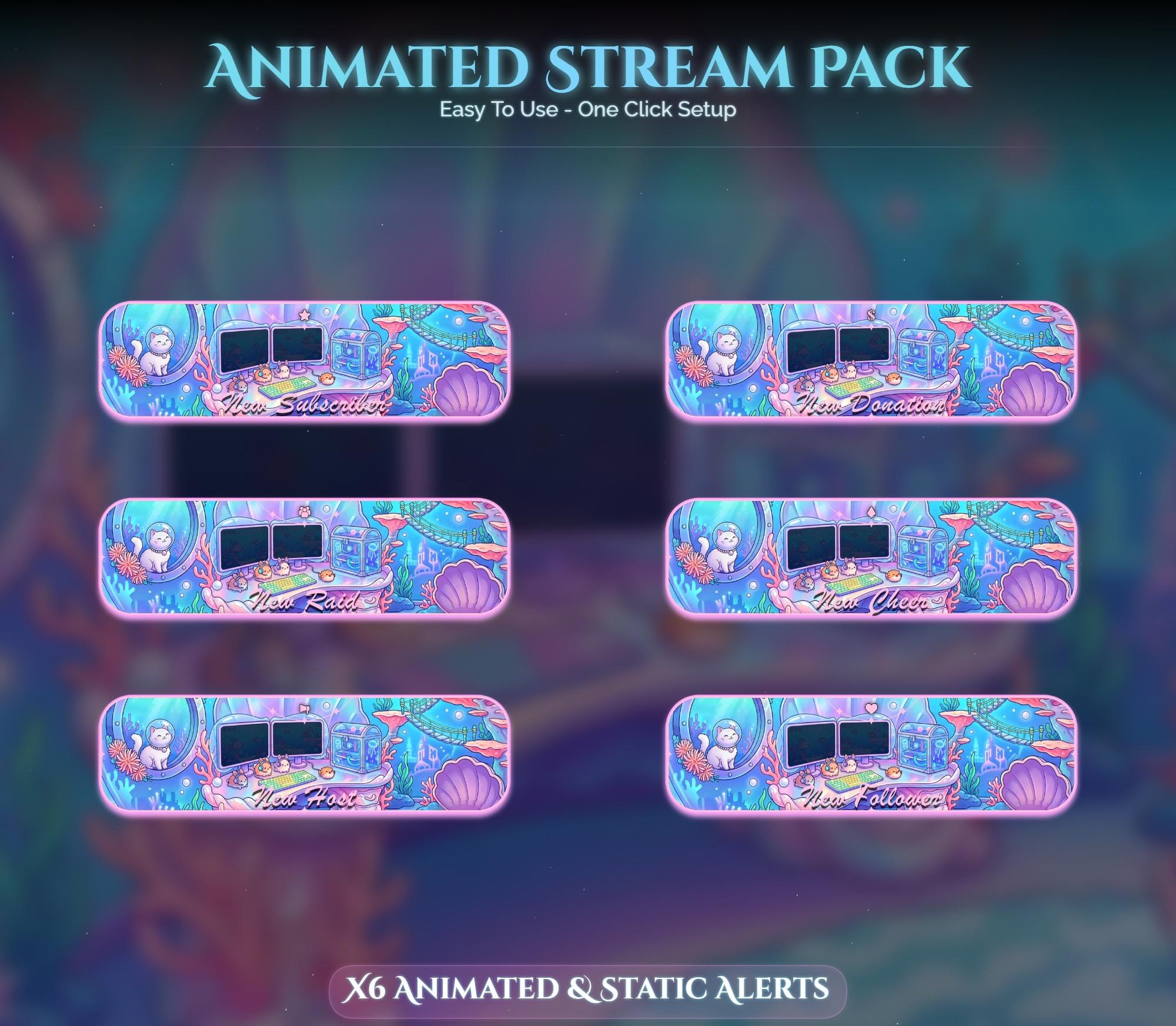 Cat Under Sea Room Animated Stream Package — preview photo 6