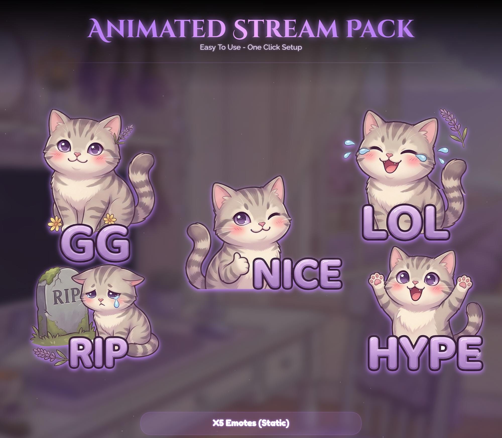 Lavender Spring Cat Animated Stream Package — preview photo 9