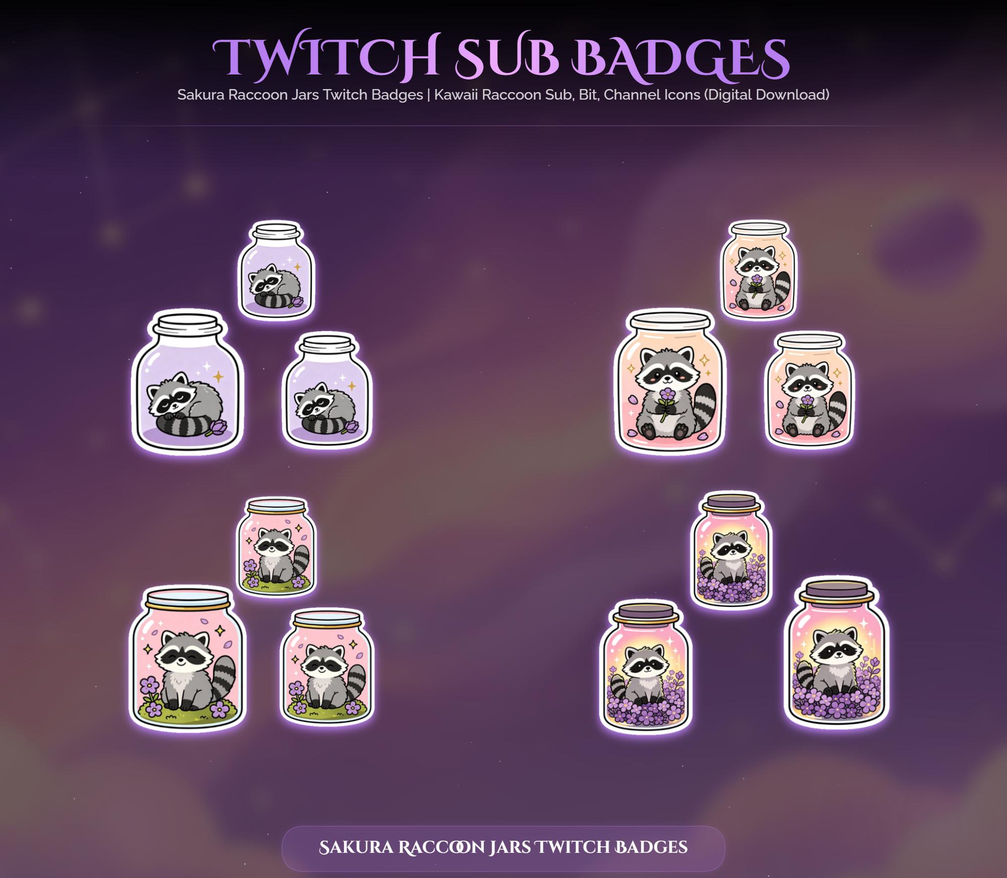 Sakura Raccoon Jars Twitch Badges — preview photo 2