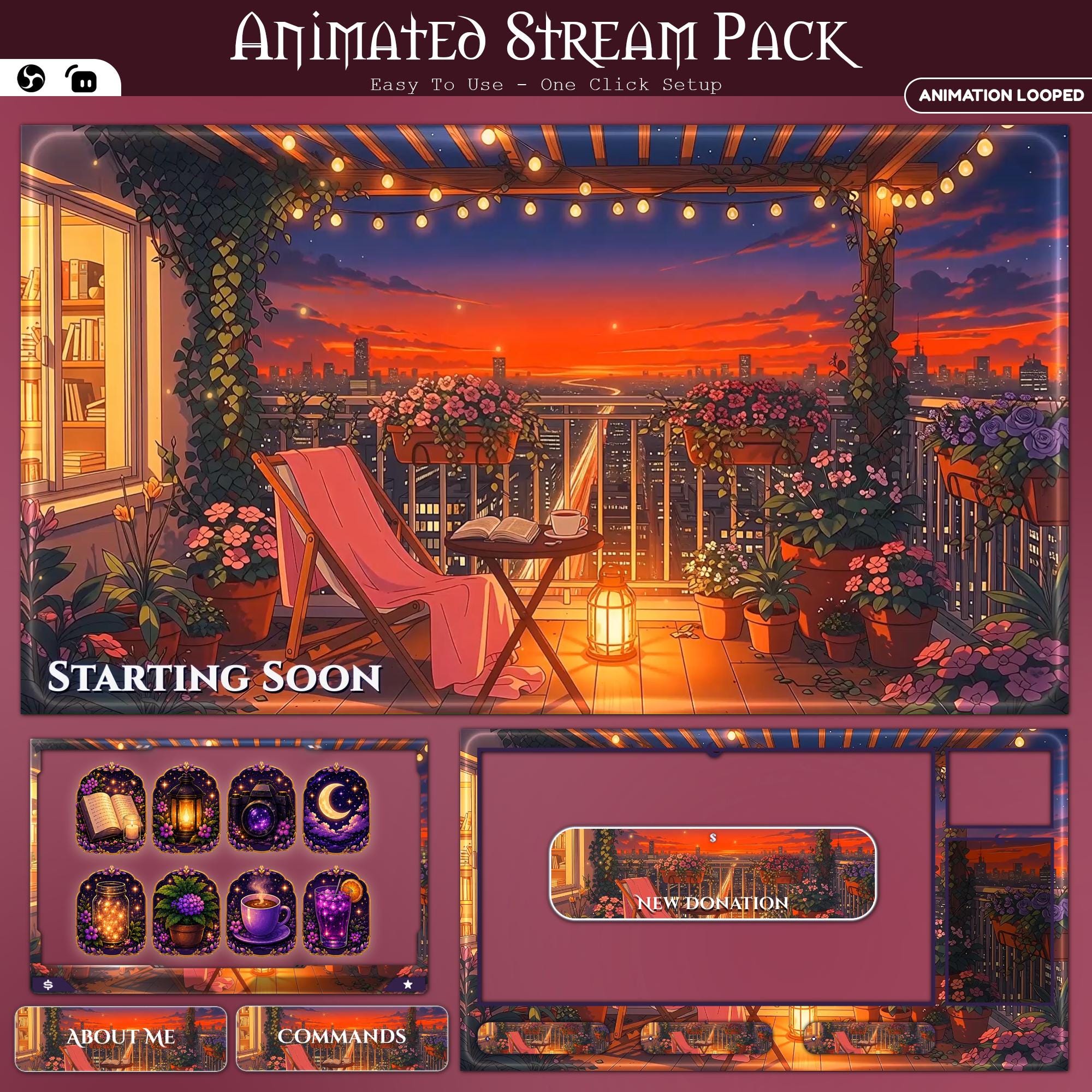Cozy Terrace Night Cityscape Animated Overlay