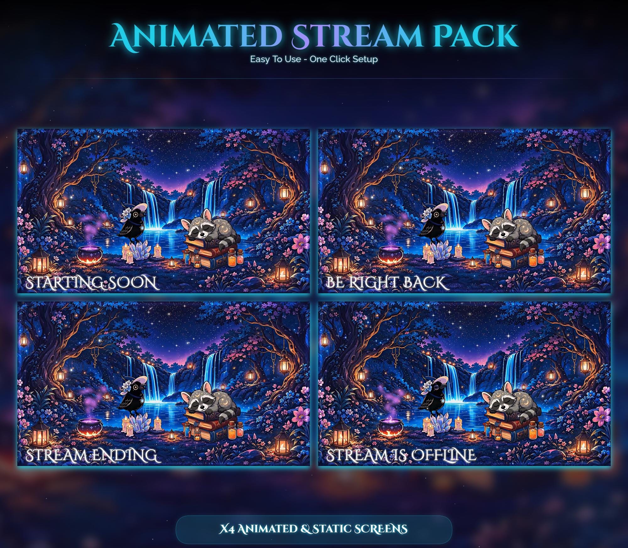 Spooky Raccoon Raven Animated Stream Overlay Pack: Twitch, YouTube, Kick (Digital Download) — preview photo 2