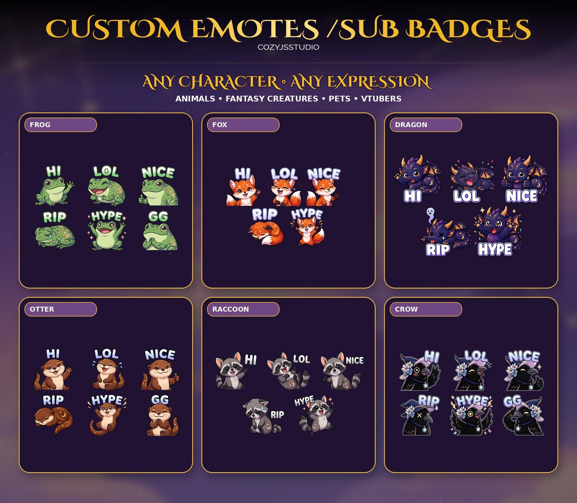 Custom Chibi Emotes & Sub Badges for Twitch, Discord (Digital Download) — preview photo 7