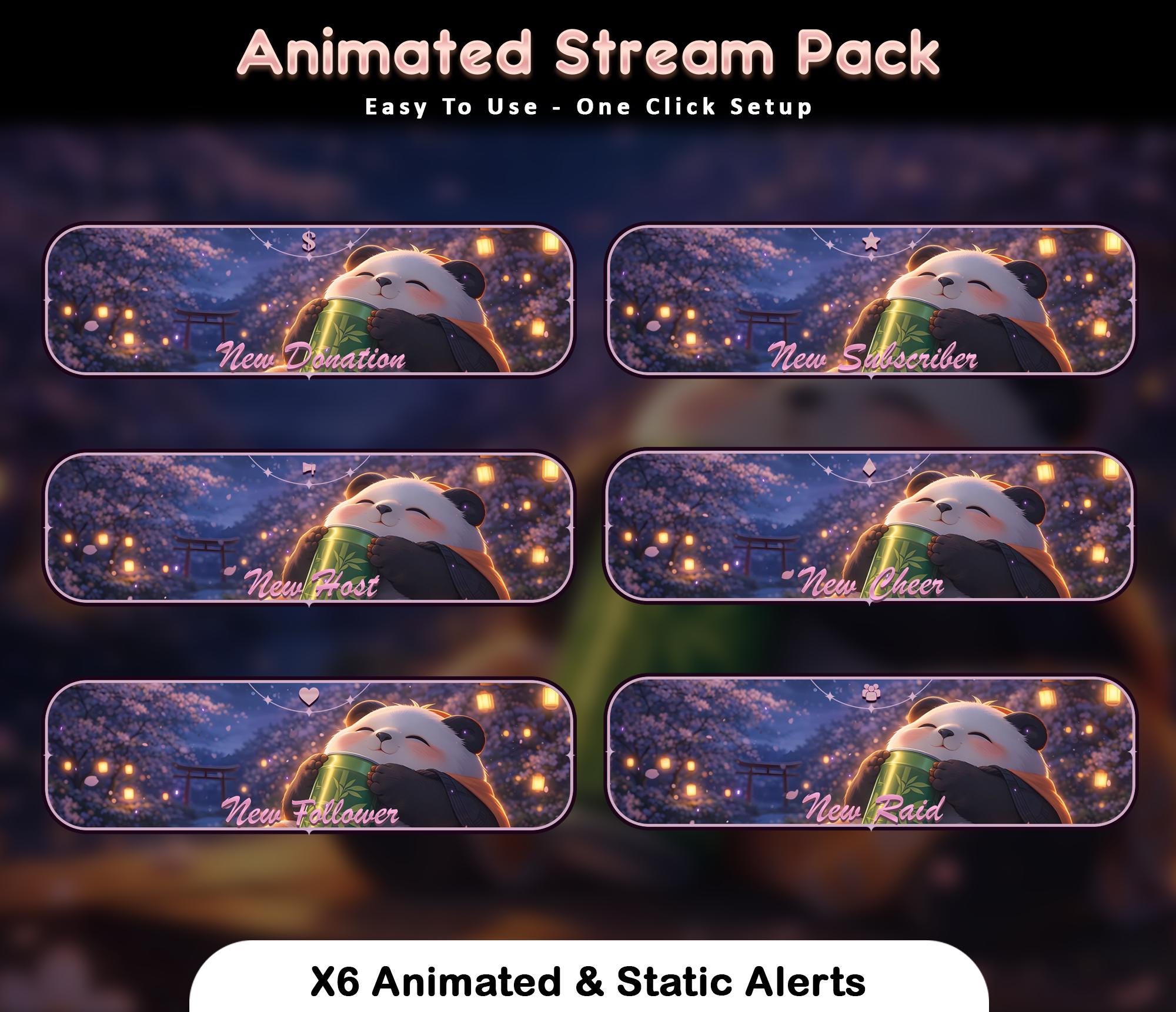 Sakura Panda Animated Stream Package: Twitch Overlay, YouTube, Kick — preview photo 9