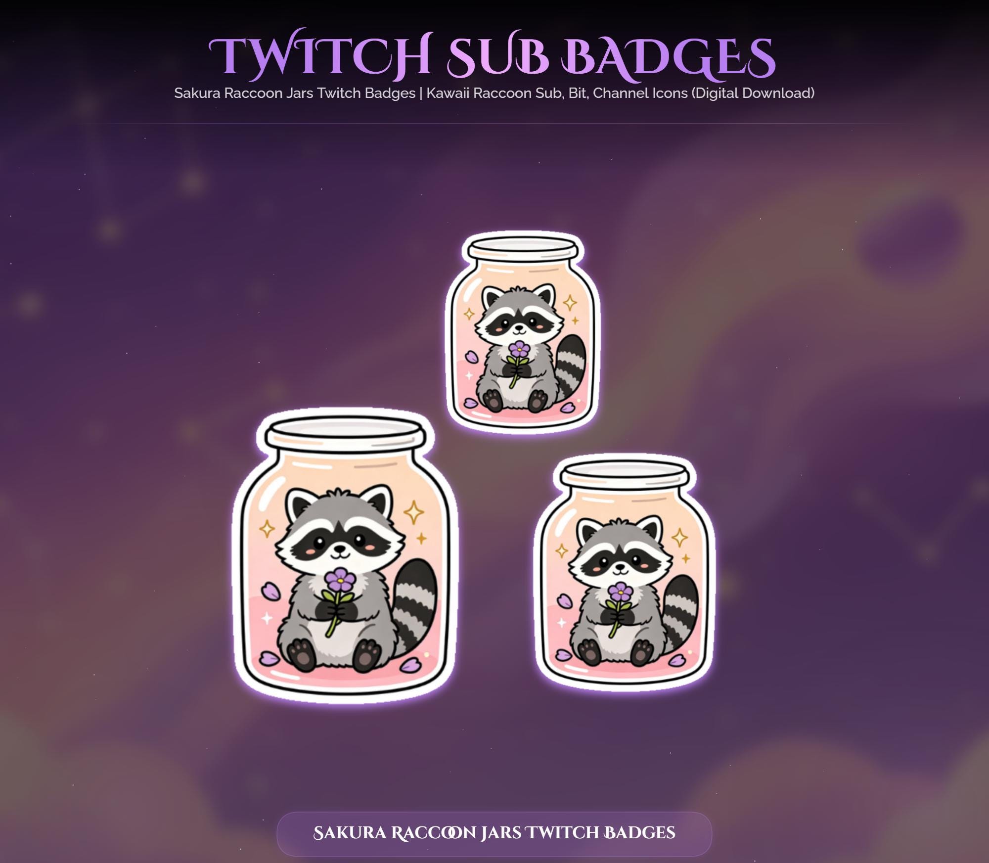 Sakura Raccoon Jars Twitch Badges — preview photo 4