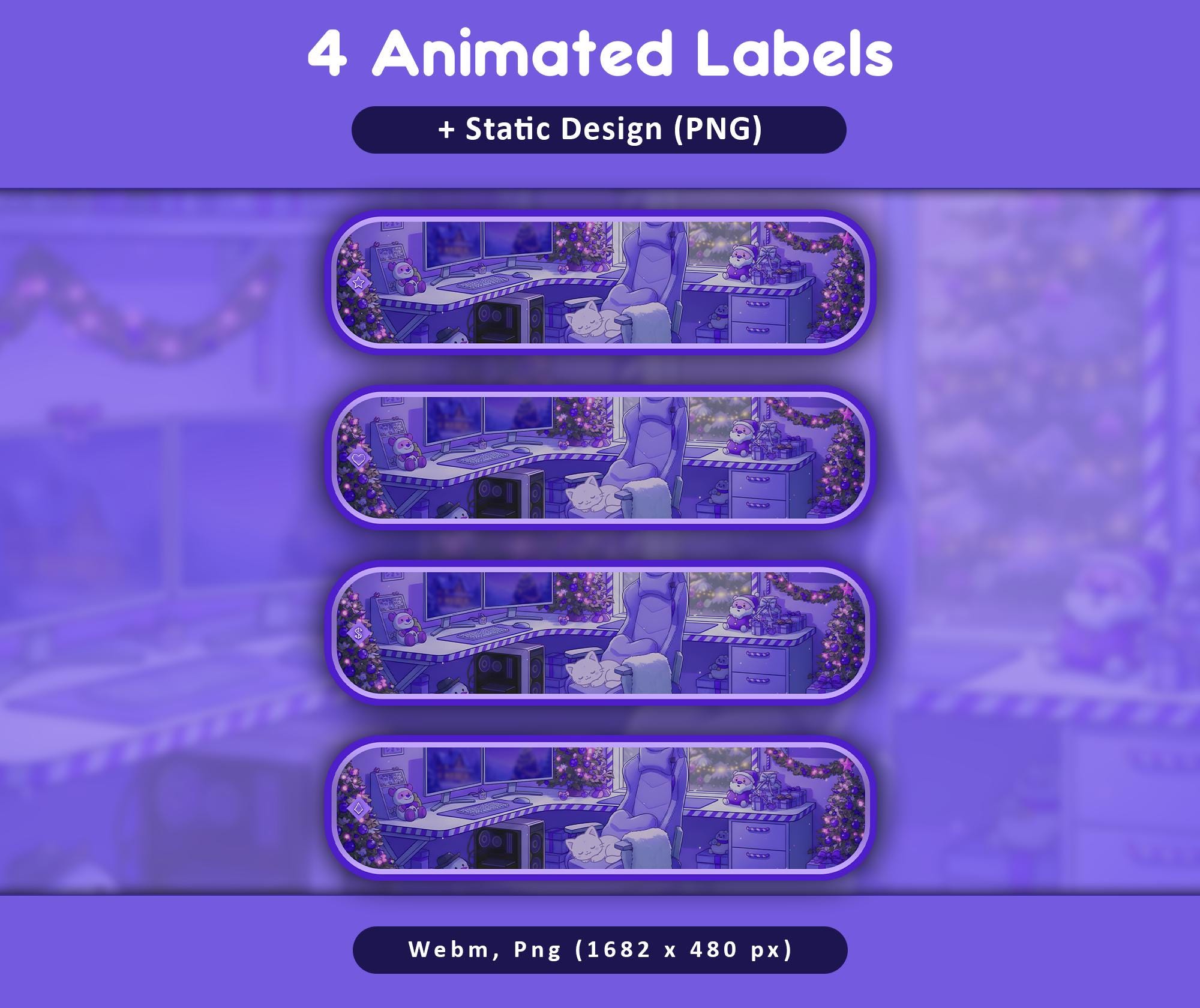 Purple Cat Overlay Animated Stream Pack — preview photo 5