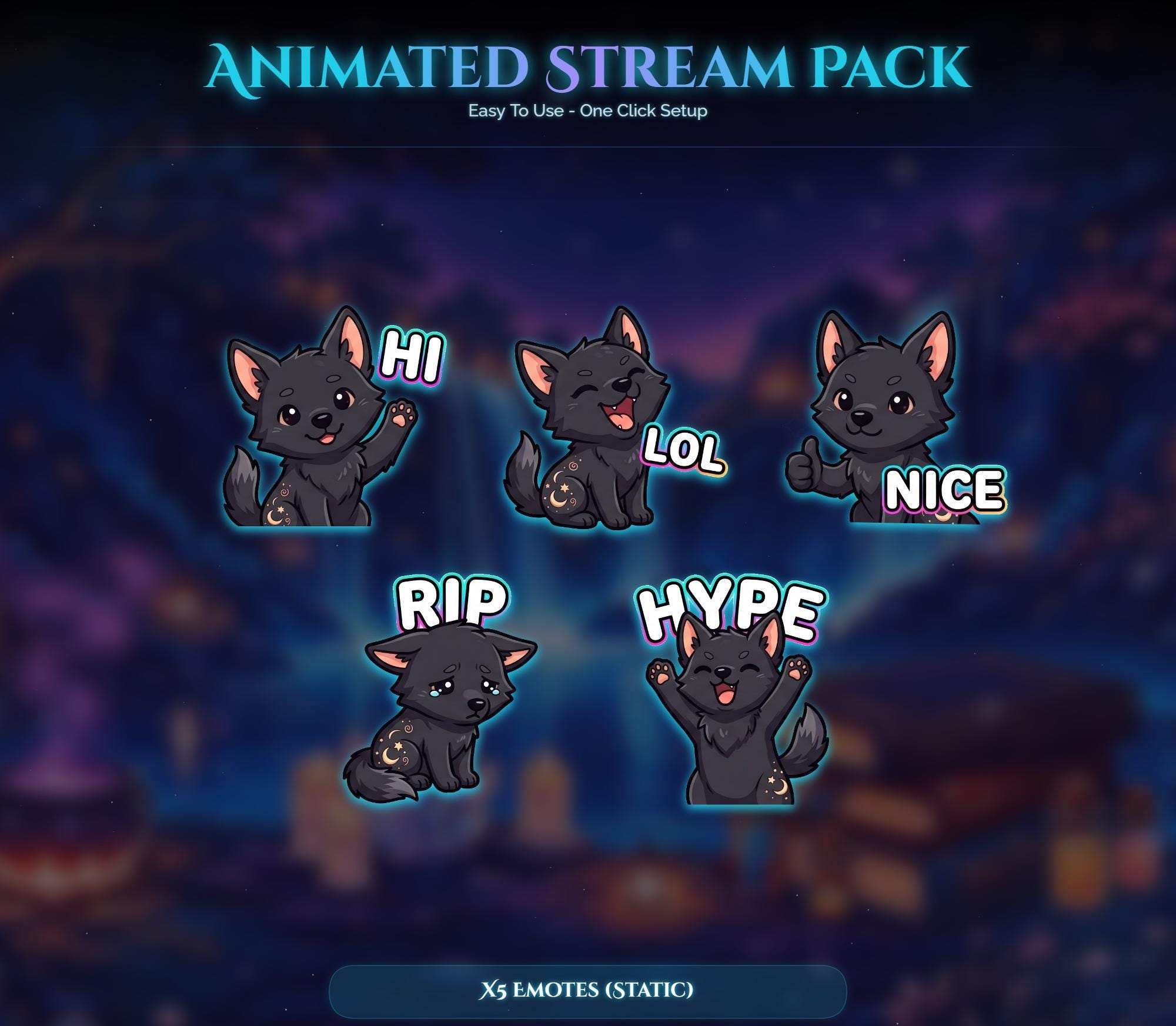 Animated Raven Wolf Stream Pack: Forest Night Twitch Overlay (Digital Download) — preview photo 7
