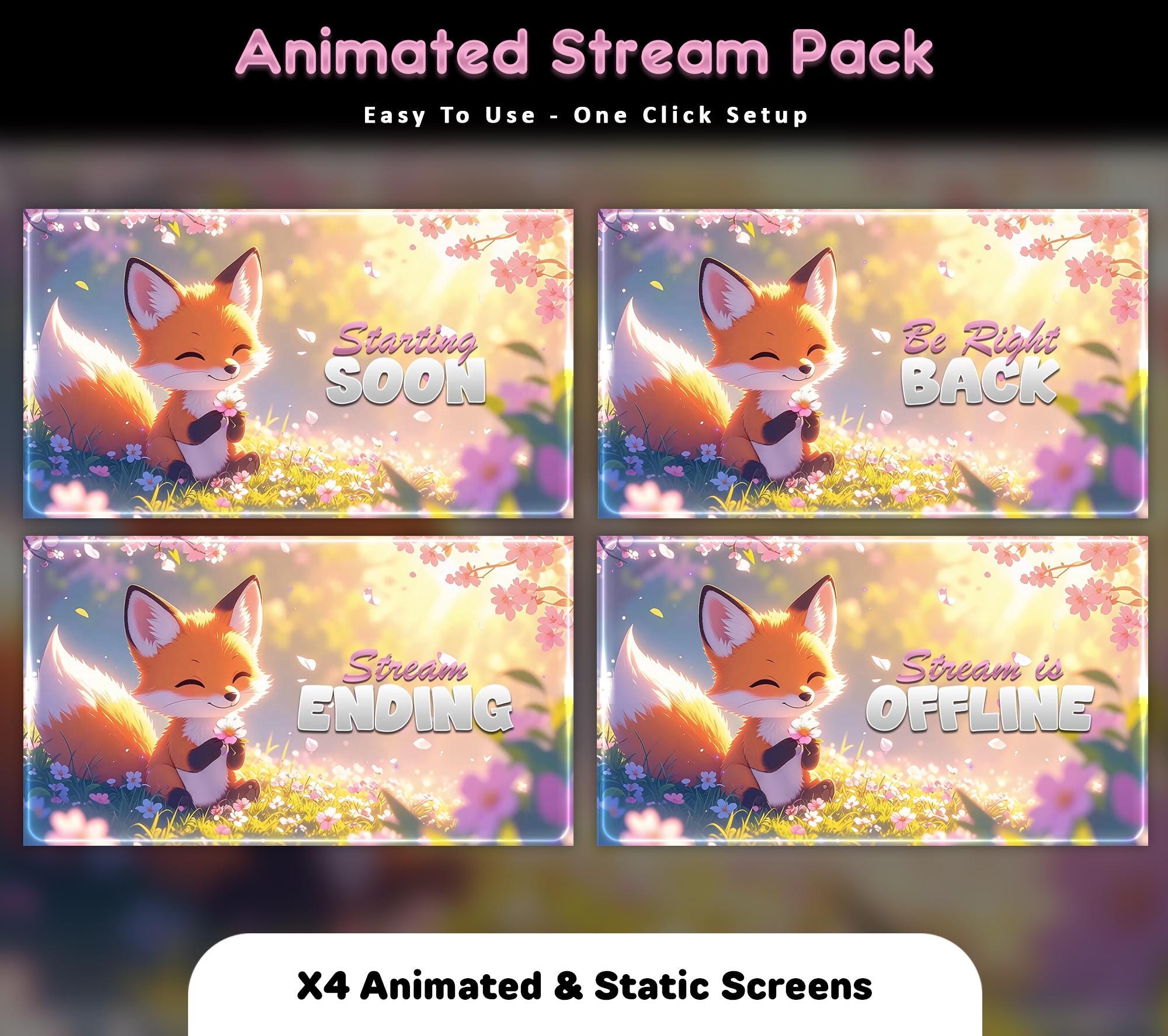 Blossom Fox Animated Stream Overlay Pack — preview photo 2