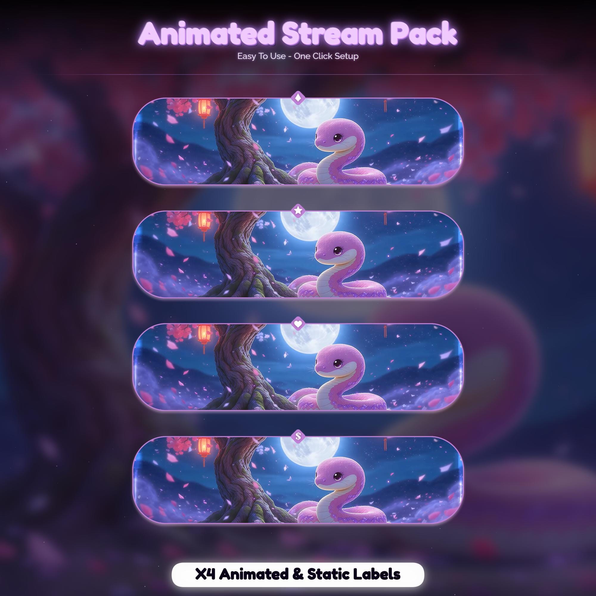 Sakura Snake Night Animated Stream Package — preview photo 8