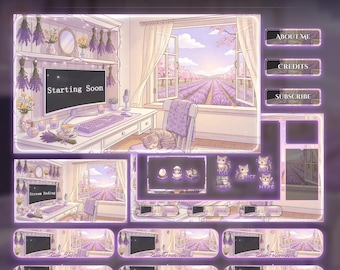 Lavender Spring Cat Animated Stream Package | Cats Twitch Overlay | YouTube | kick overlays