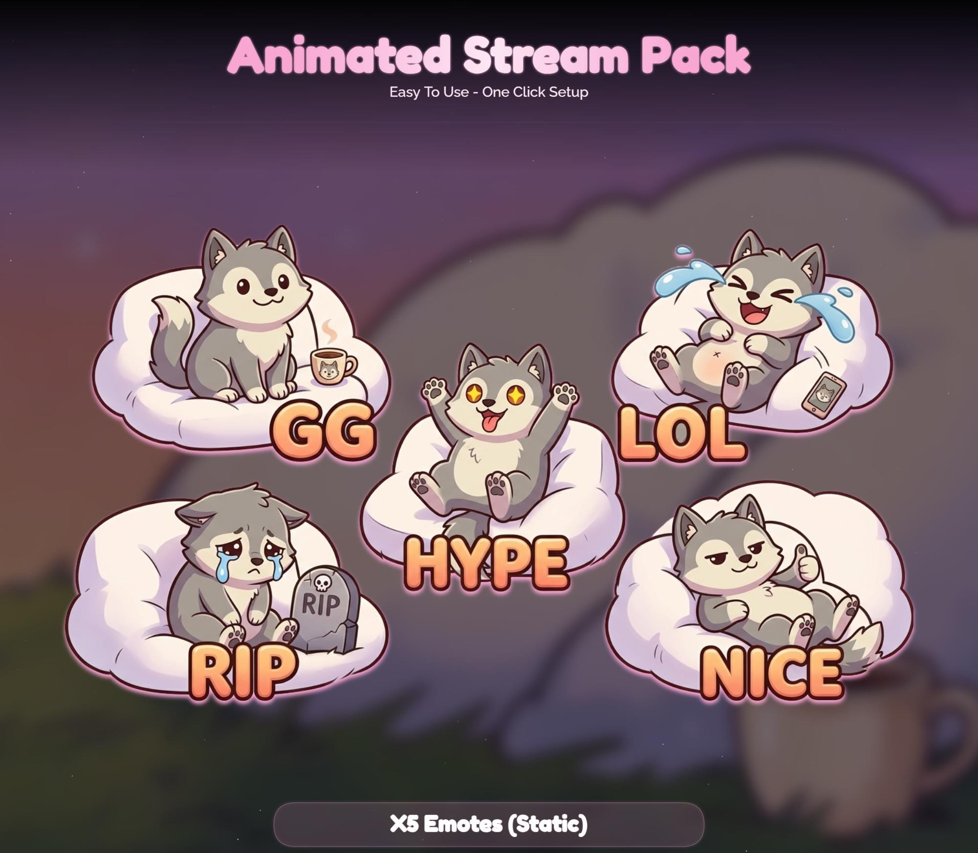 Lofi Sunset Wolf Overlay Animated Stream Package: Cozy — preview photo 7