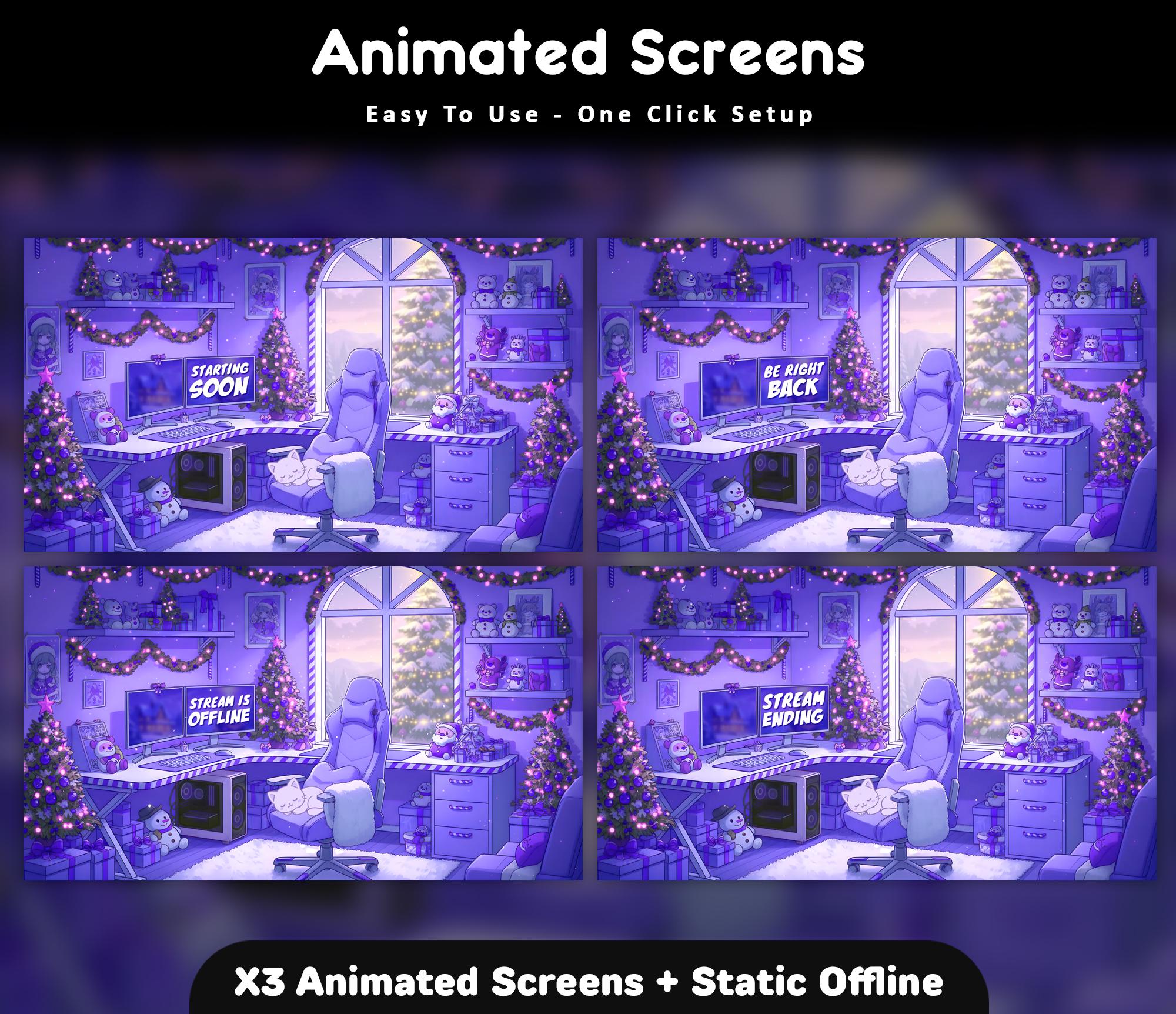 Purple Cozy Cat Twitch Screens
