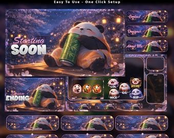 Sakura Panda Animated Stream Package: Twitch Overlay, YouTube, Kick | Panda Overlays