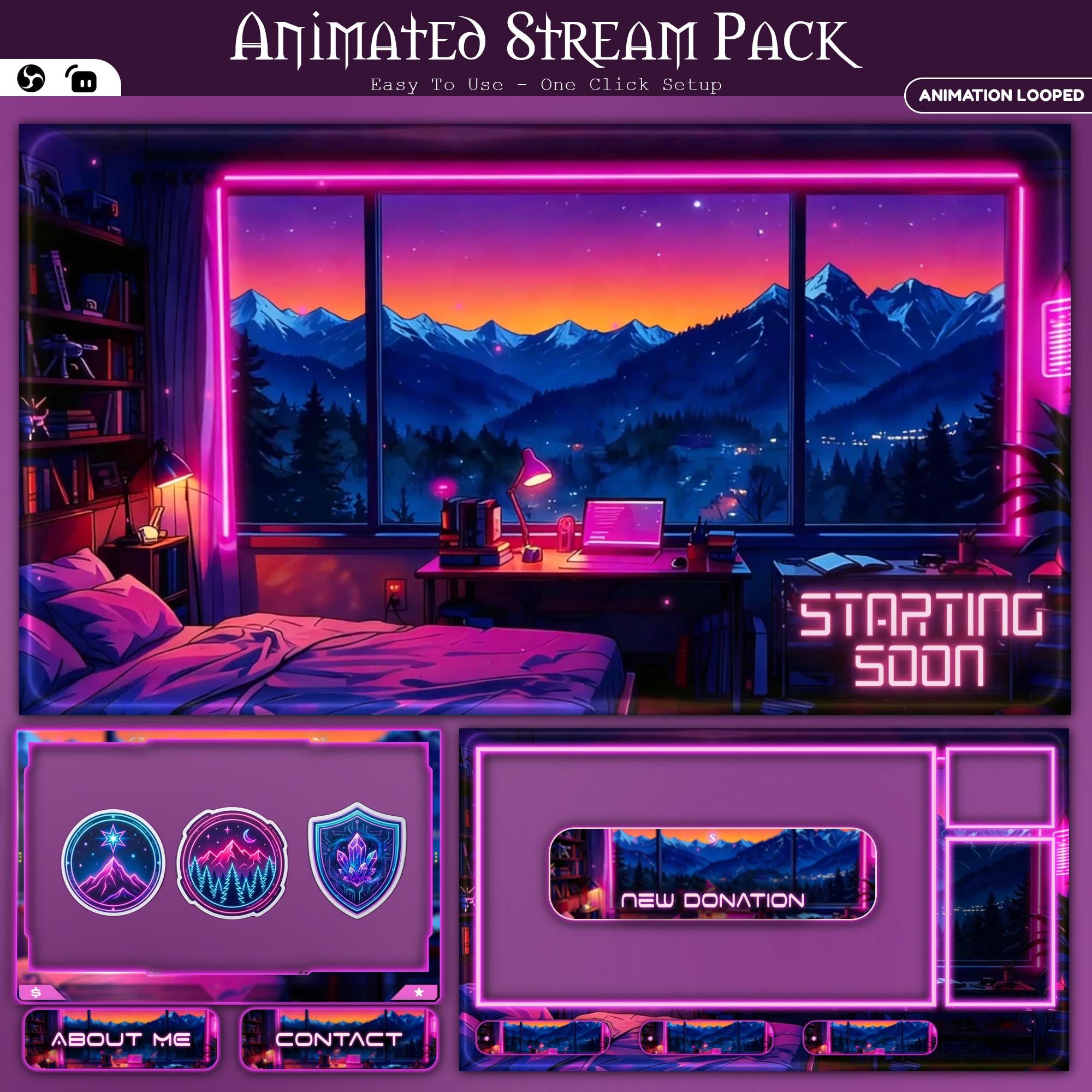 Animated Neon Bedroom Stream Package