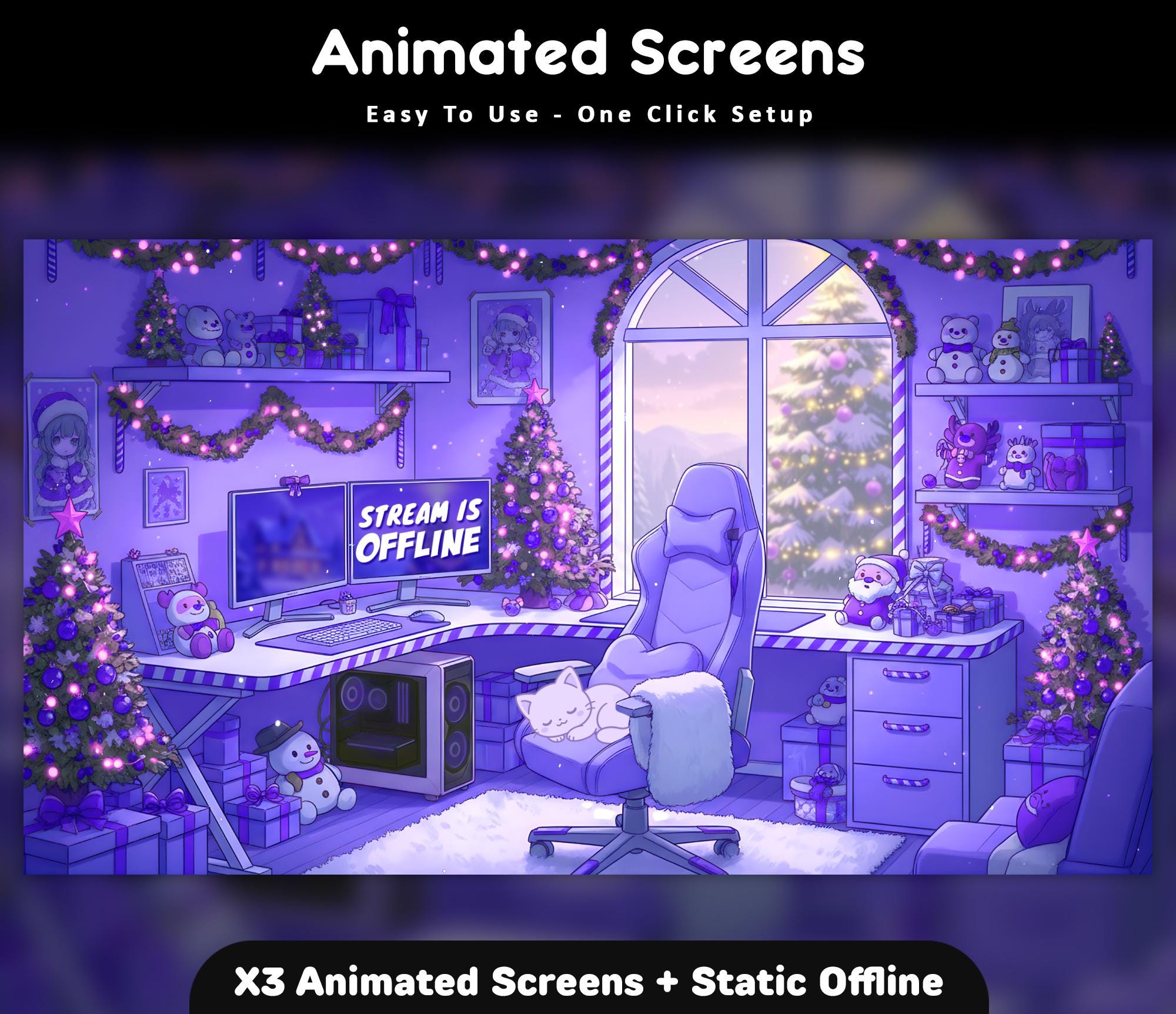 Purple Cozy Cat Twitch Screens — preview photo 4