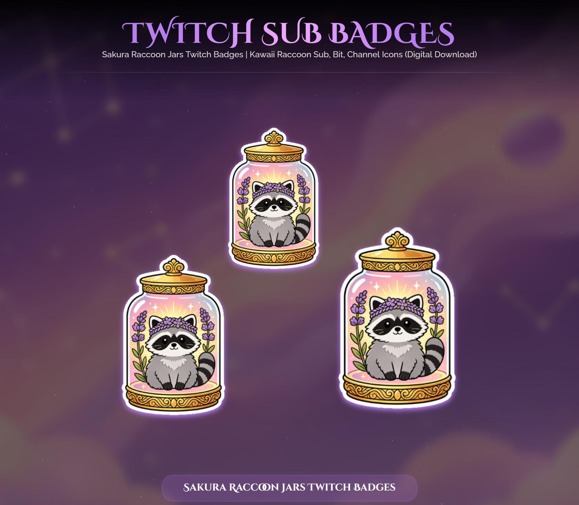 Sakura Raccoon Jars Twitch Badges — preview photo 9