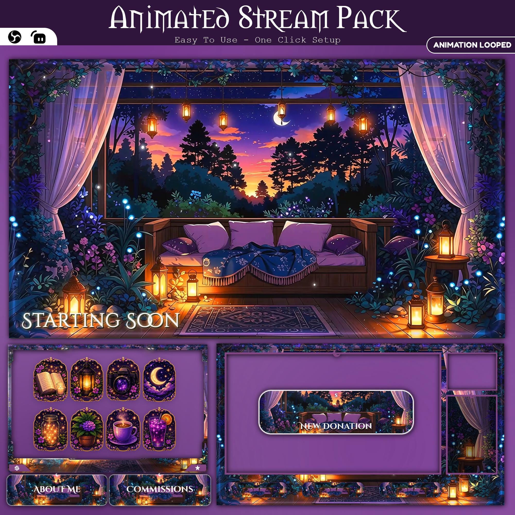 Cozy Midnight Garden Animated Overlay