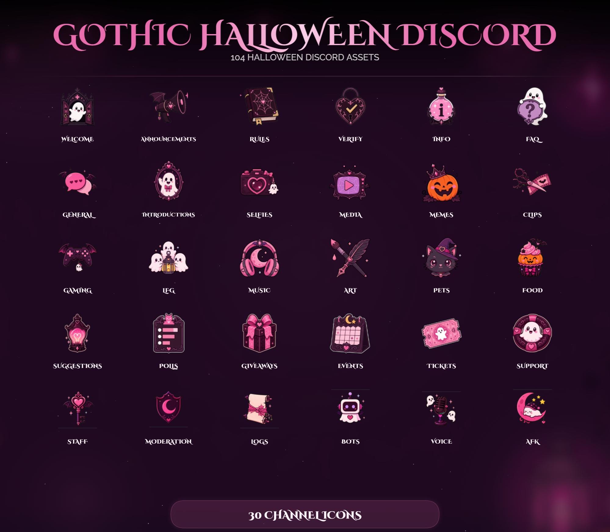 Gothic Halloween Discord Kit: Pink Spooky PNG Icons, Emotes, Stickers (Digital Download) — preview photo 4