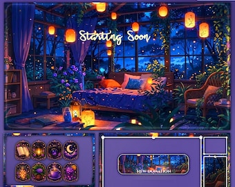 Magical Night Garden Room Animated Overlay | Twitch Overlay | YouTube | Kick | lo-fi Overlays