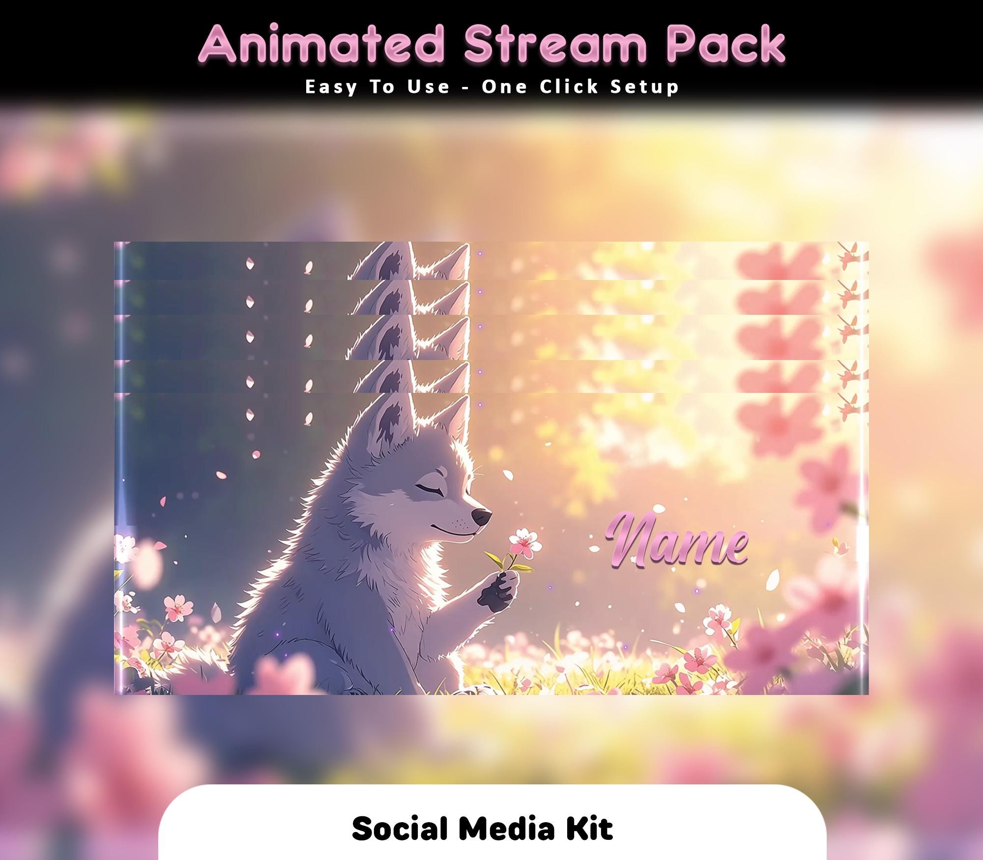 Blossom Wolf Animated Stream Package: For Twitch Overlay, YouTube, Kick — preview photo 10