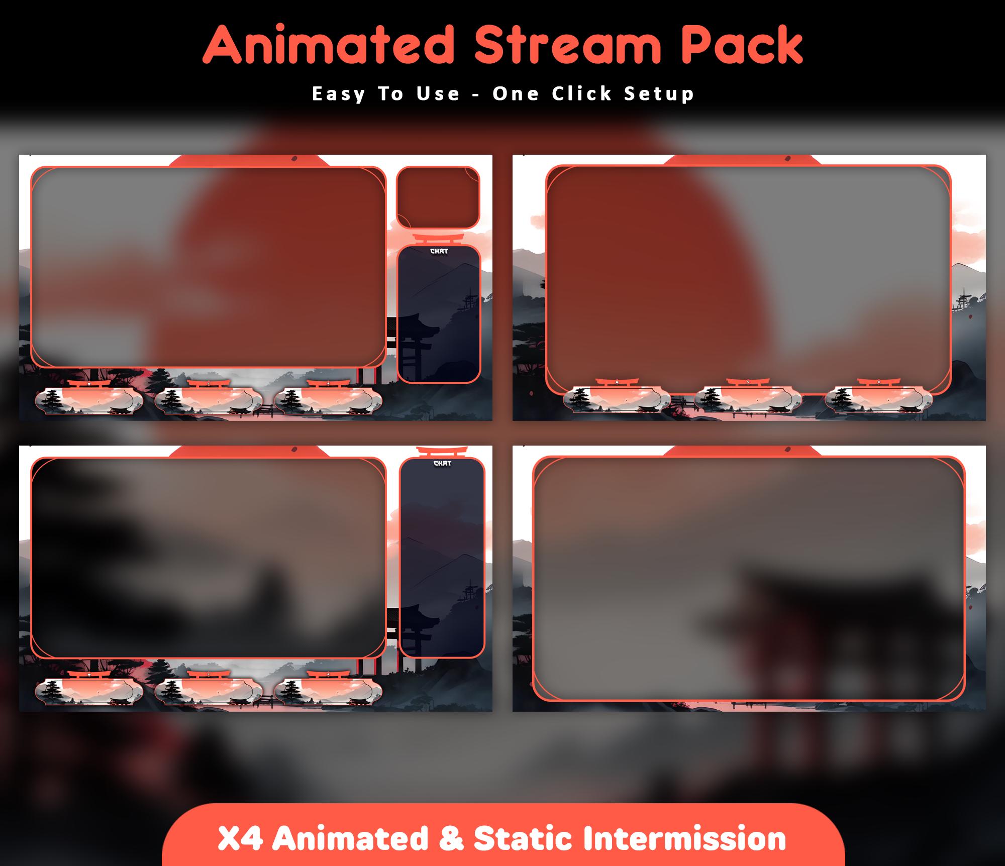 Moonlit Samurai Animated Stream Package: Twitch Overlay, YouTube, Kick — preview photo 3