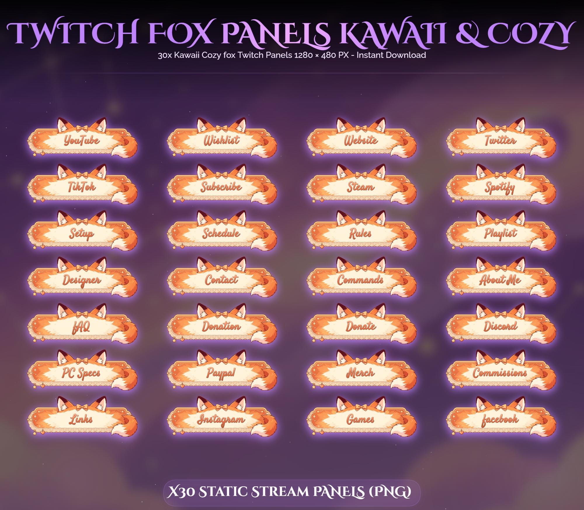 30x Kawaii Fox Twitch Panels — preview photo 3