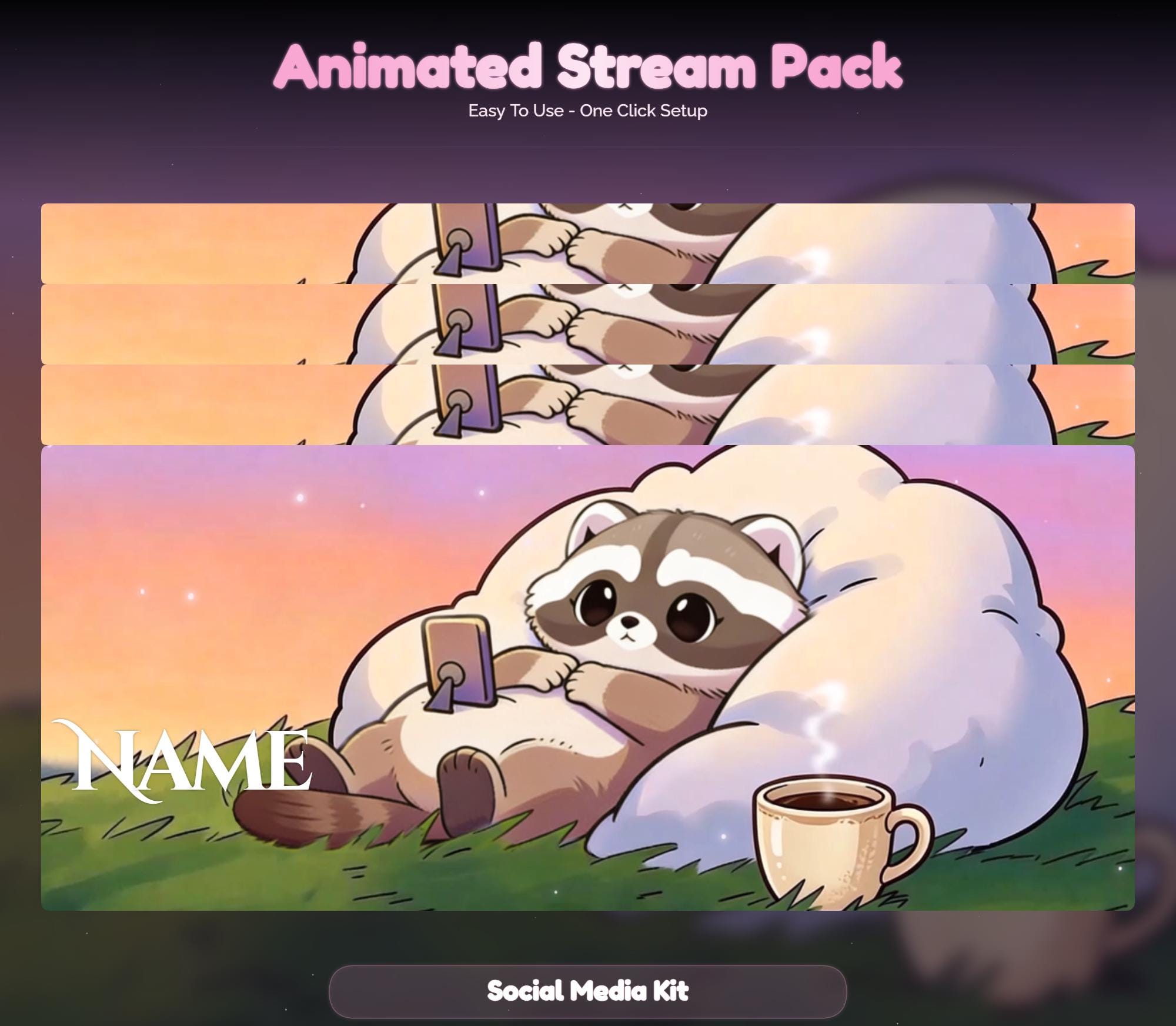 Lofi Sunset Raccoon Overlay Animated Stream Package: Cozy — preview photo 10