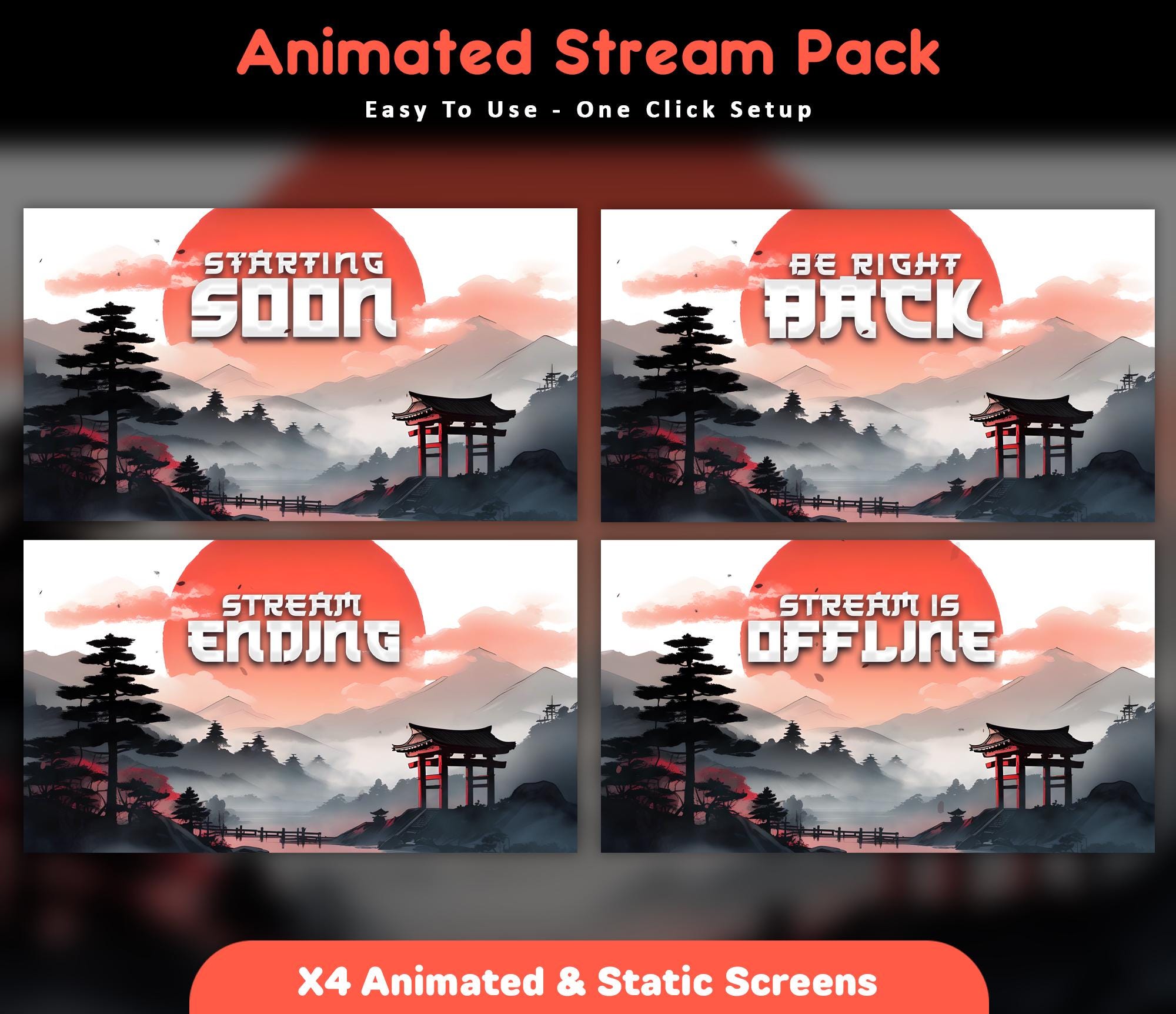Moonlit Samurai Animated Stream Package: Twitch Overlay, YouTube, Kick — preview photo 2