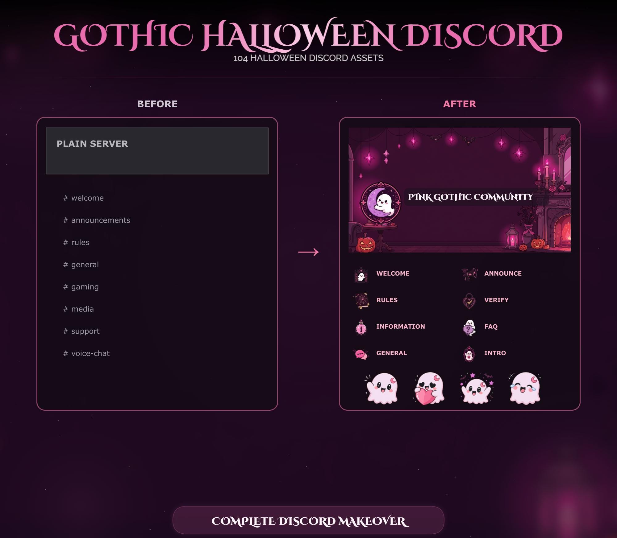 Gothic Halloween Discord Kit: Pink Spooky PNG Icons, Emotes, Stickers (Digital Download) — preview photo 7