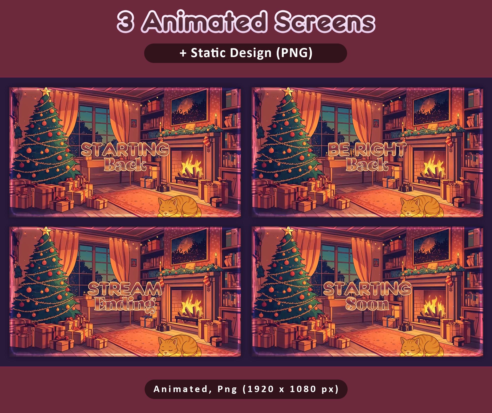 Midnight Cozy Cat Orange Animated Stream Package: Twitch Overlay, YouTube, Kick, Cats Overlays — preview photo 2