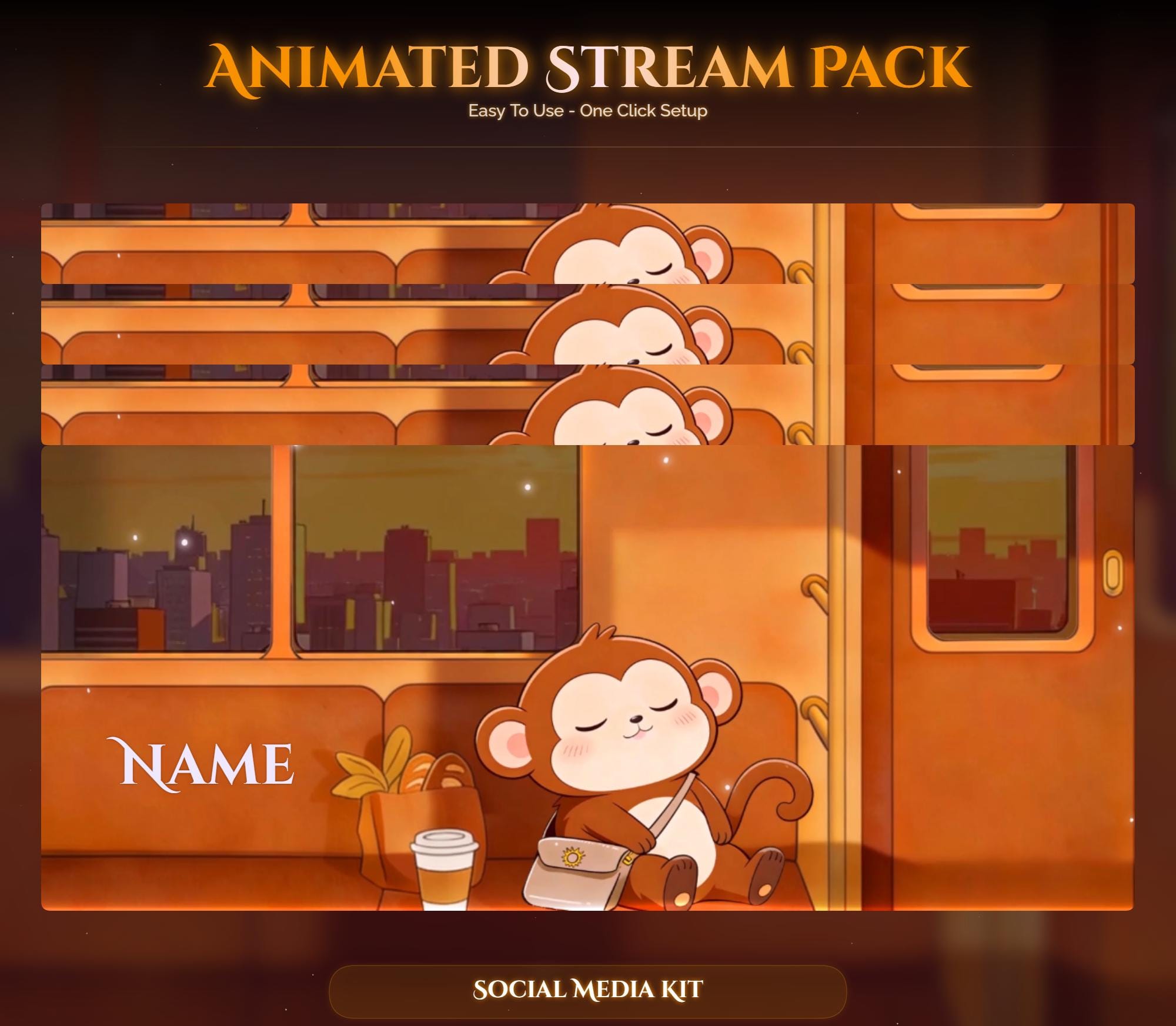 Train Sunset Monkey Overlay Animated Stream Package: For Twitch, YouTube, Kick — preview photo 10