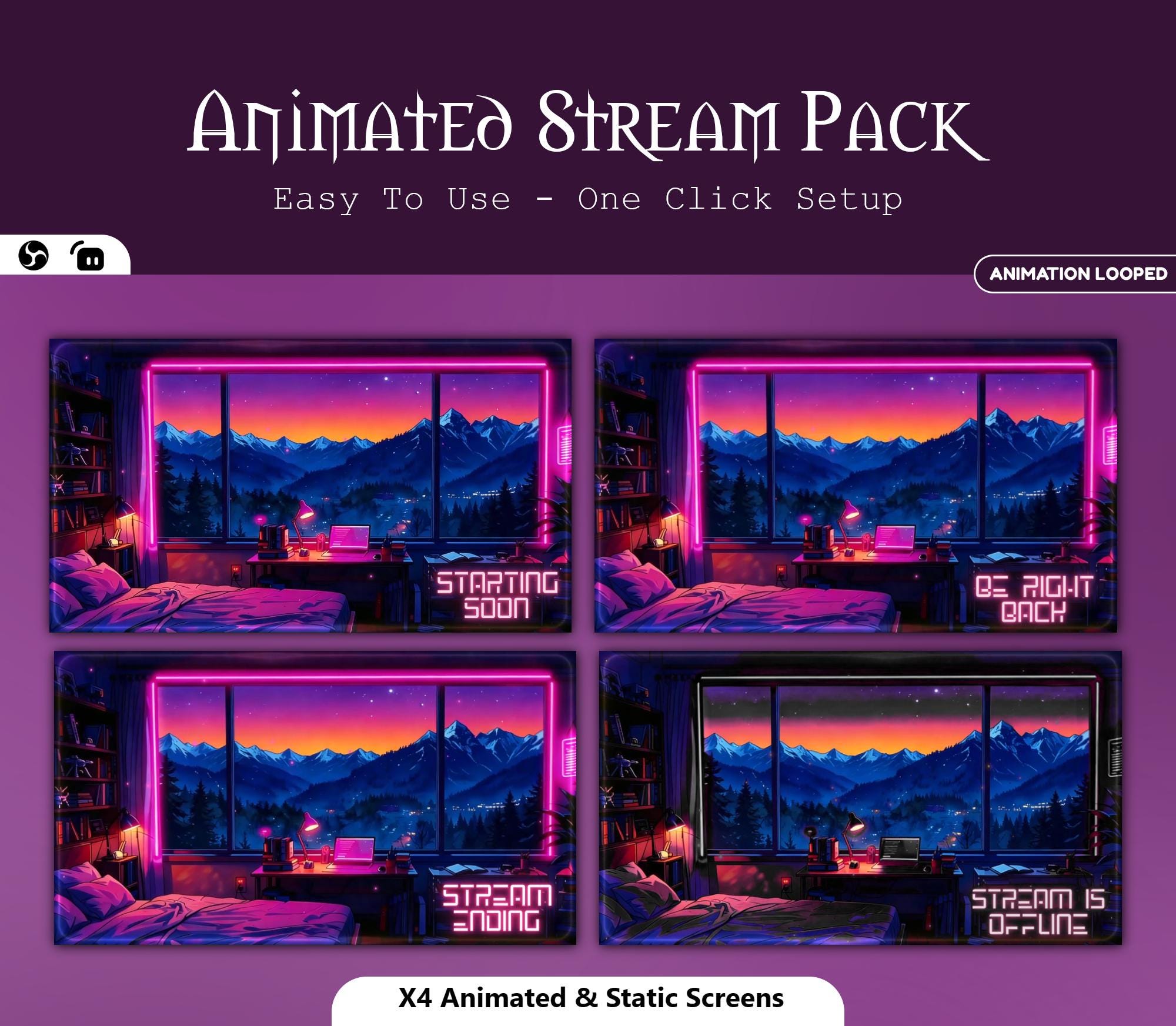 Animated Neon Bedroom Stream Package — preview photo 2