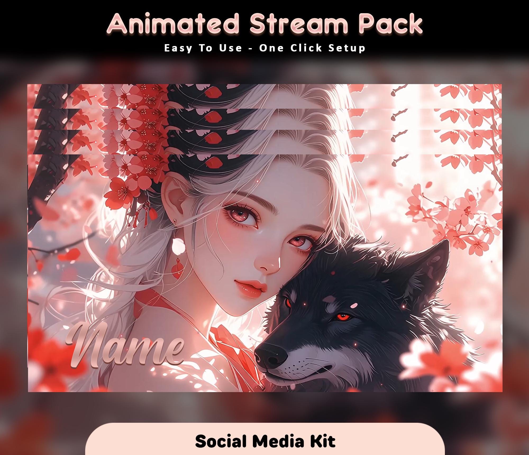 Pink Cherry Blossom Black Wolf Animated Stream Overlay Pack (Twitch/YouTube/Kick) — preview photo 10