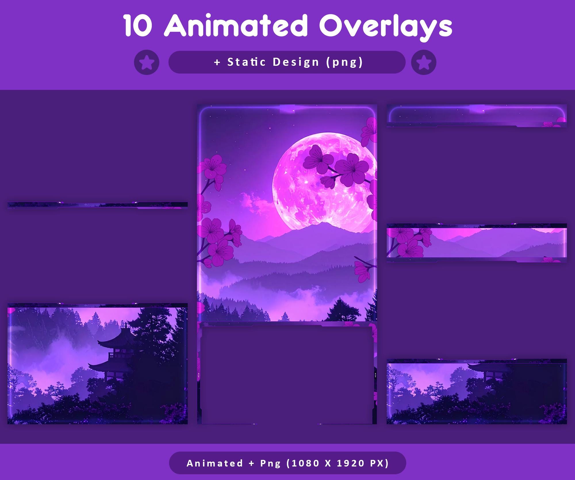 Purple Moon Sakura Animated TikTok Stream Overlay Package, TikTok Overlays (Digital Download) — preview photo 4