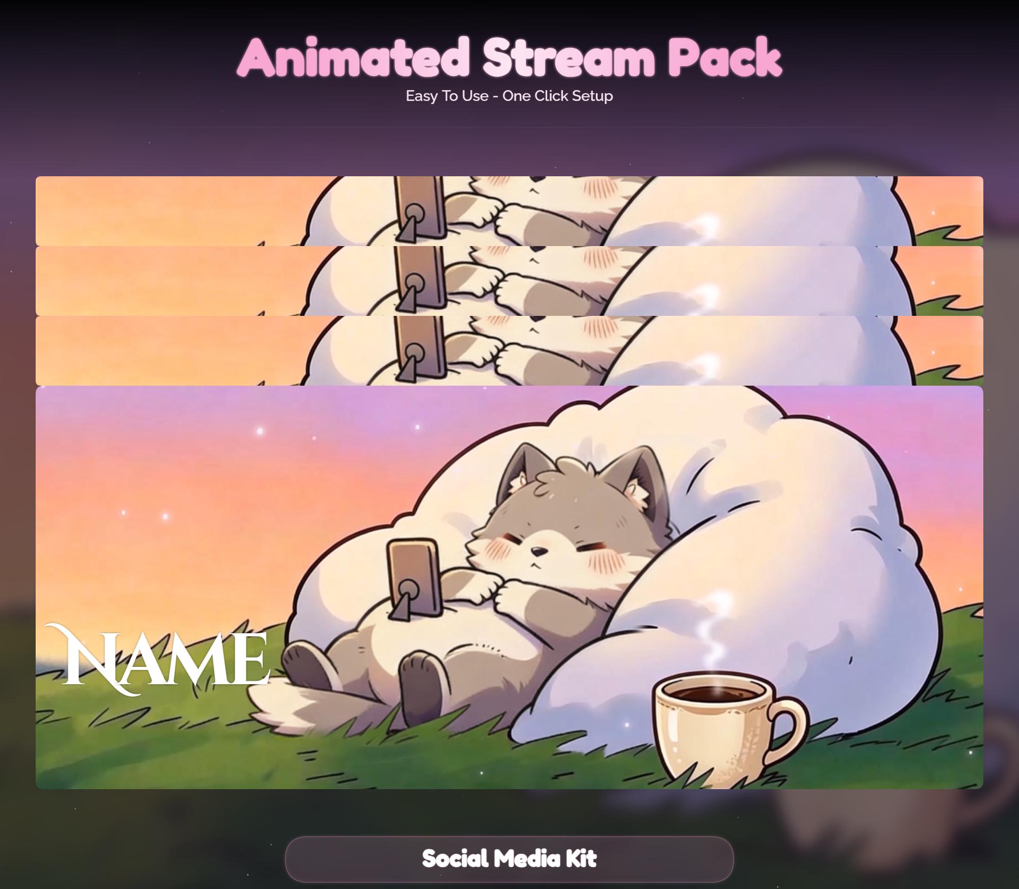 Lofi Sunset Wolf Overlay Animated Stream Package: Cozy — preview photo 10