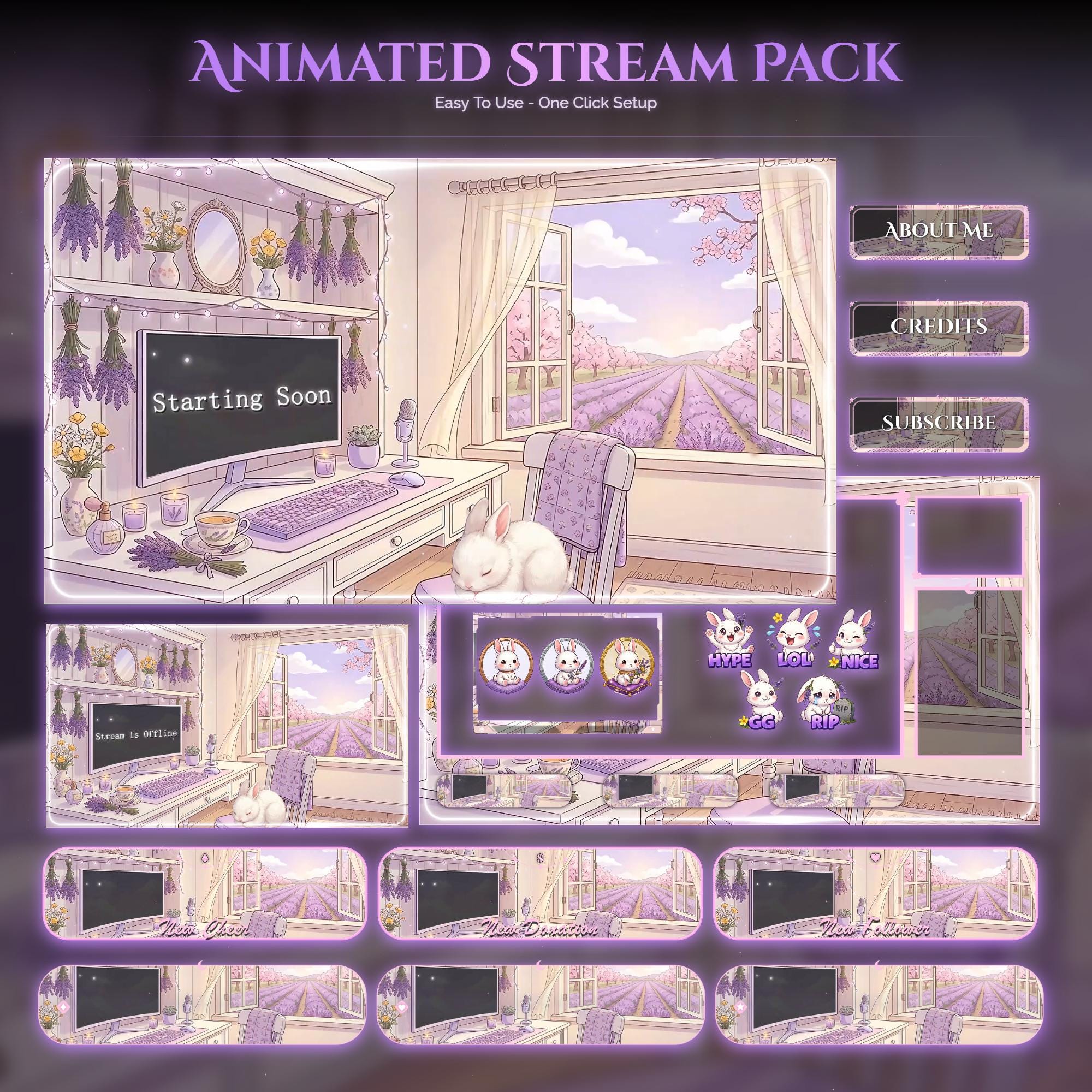 Lavender Spring Rabbit Animated Stream Package