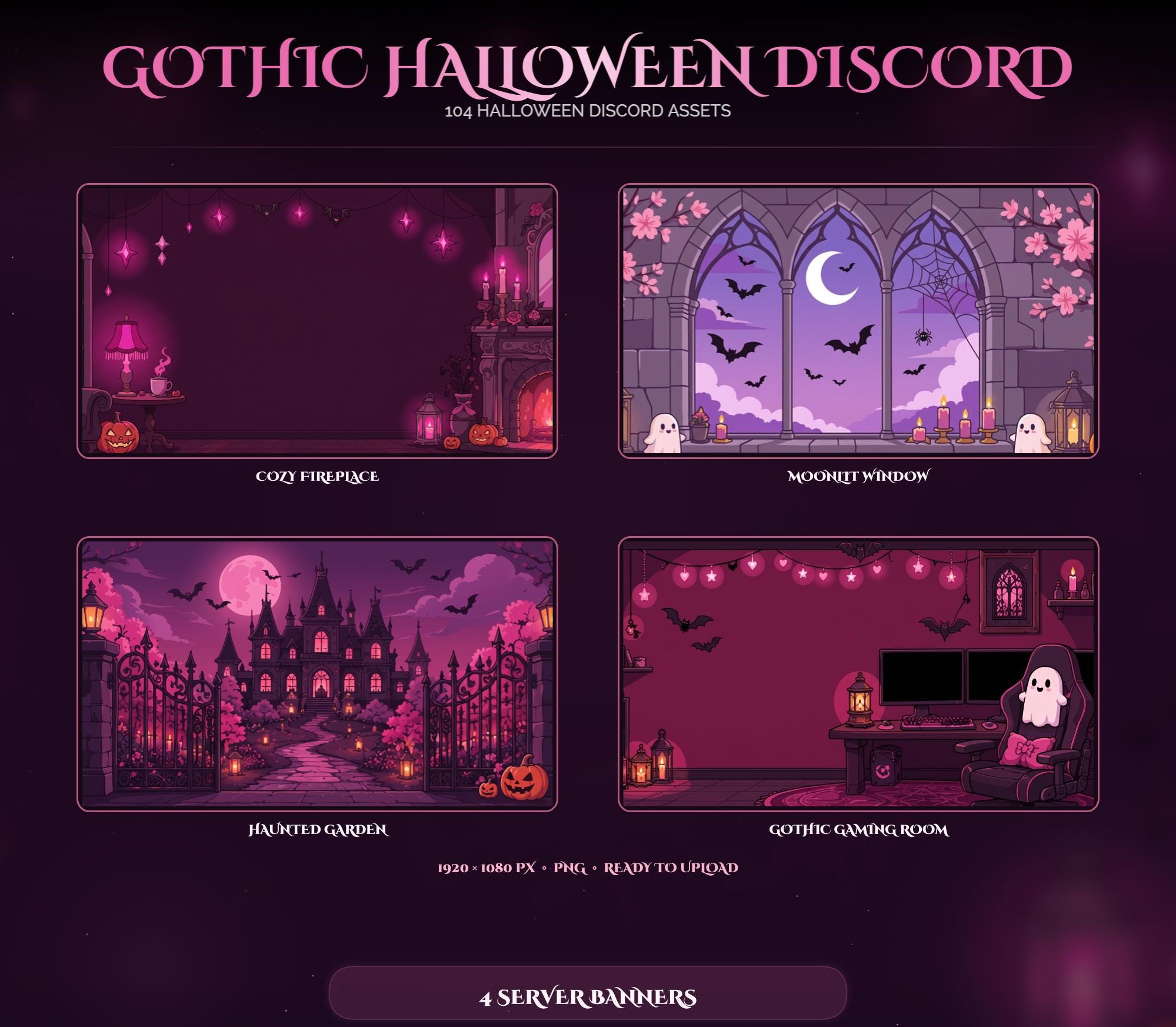 Gothic Halloween Discord Kit: Pink Spooky PNG Icons, Emotes, Stickers (Digital Download) — preview photo 2