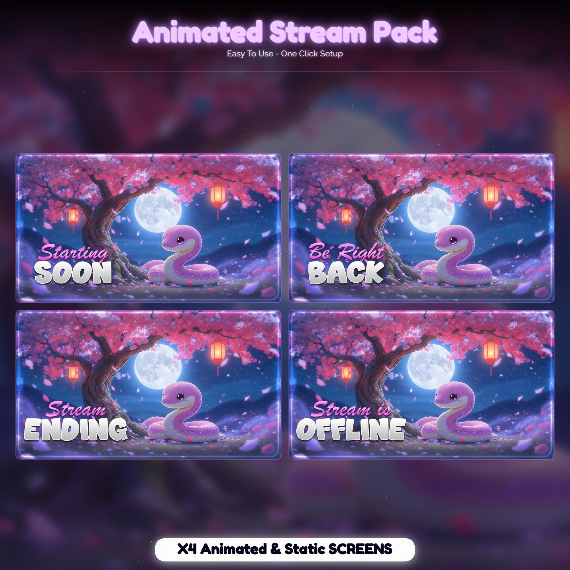 Sakura Snake Night Animated Stream Package — preview photo 2