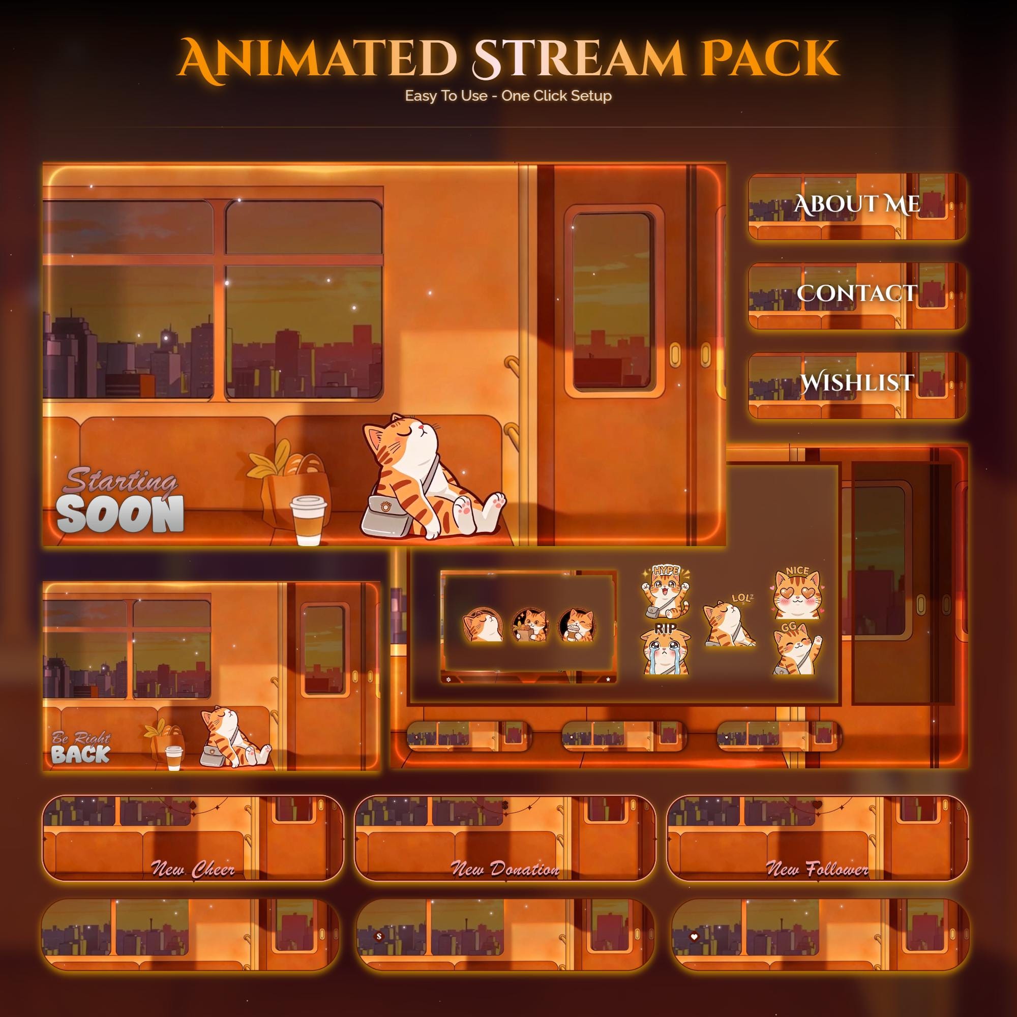 Cat Train Lofi Animated Stream Pack