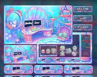 Turtle Under Sea Room Animated Stream Package | Turtle Green Twitch Overlay | YouTube | kick overlays