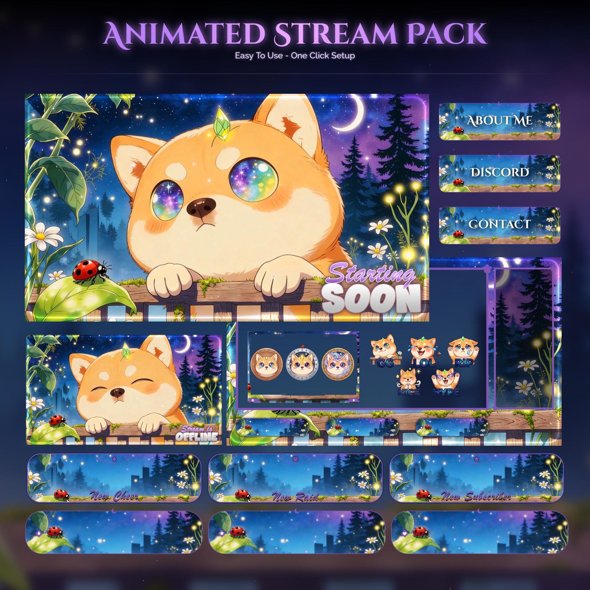 Shiba Dog Animated Stream Overlay Package