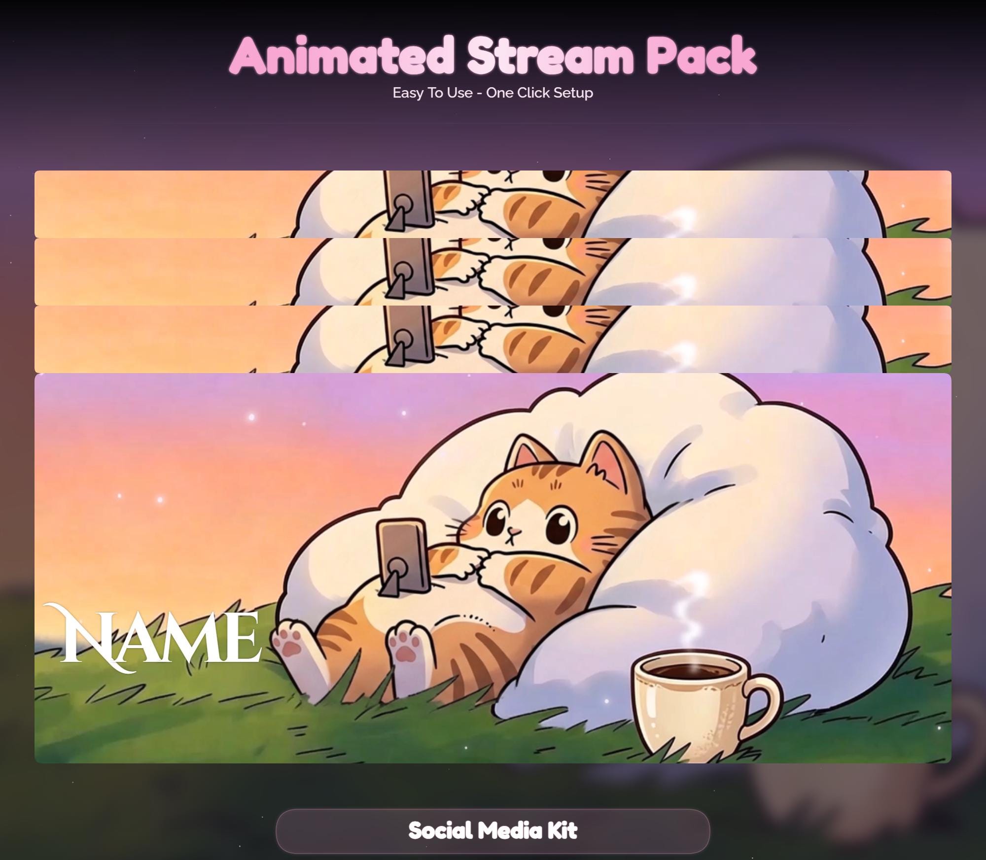 Lofi Sunset Orange Cat Overlay Animated Stream Package: Cozy — preview photo 10